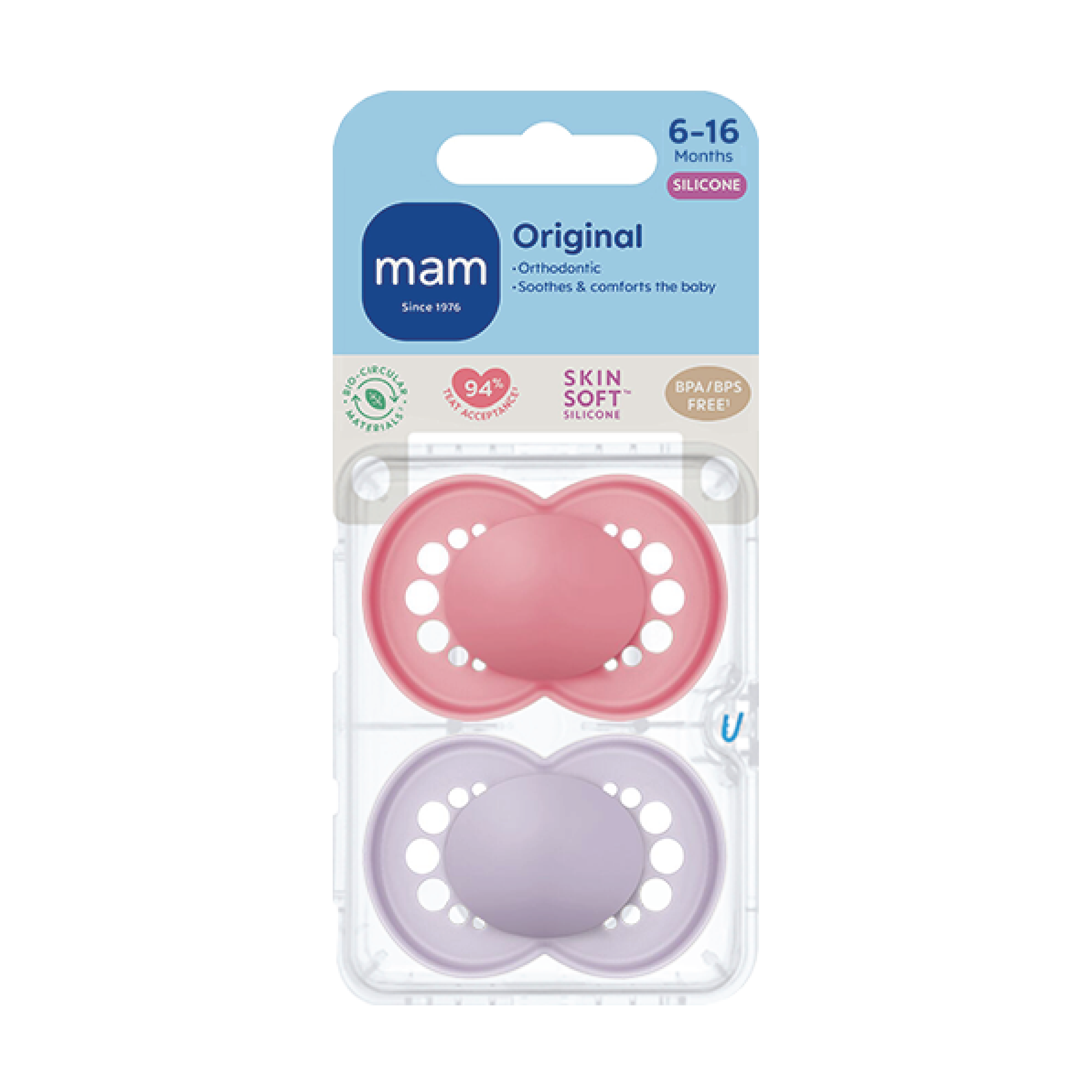 MAM Original Unprinted Smokk, 6-16 mnd, lilla/rosa, 2 stk.