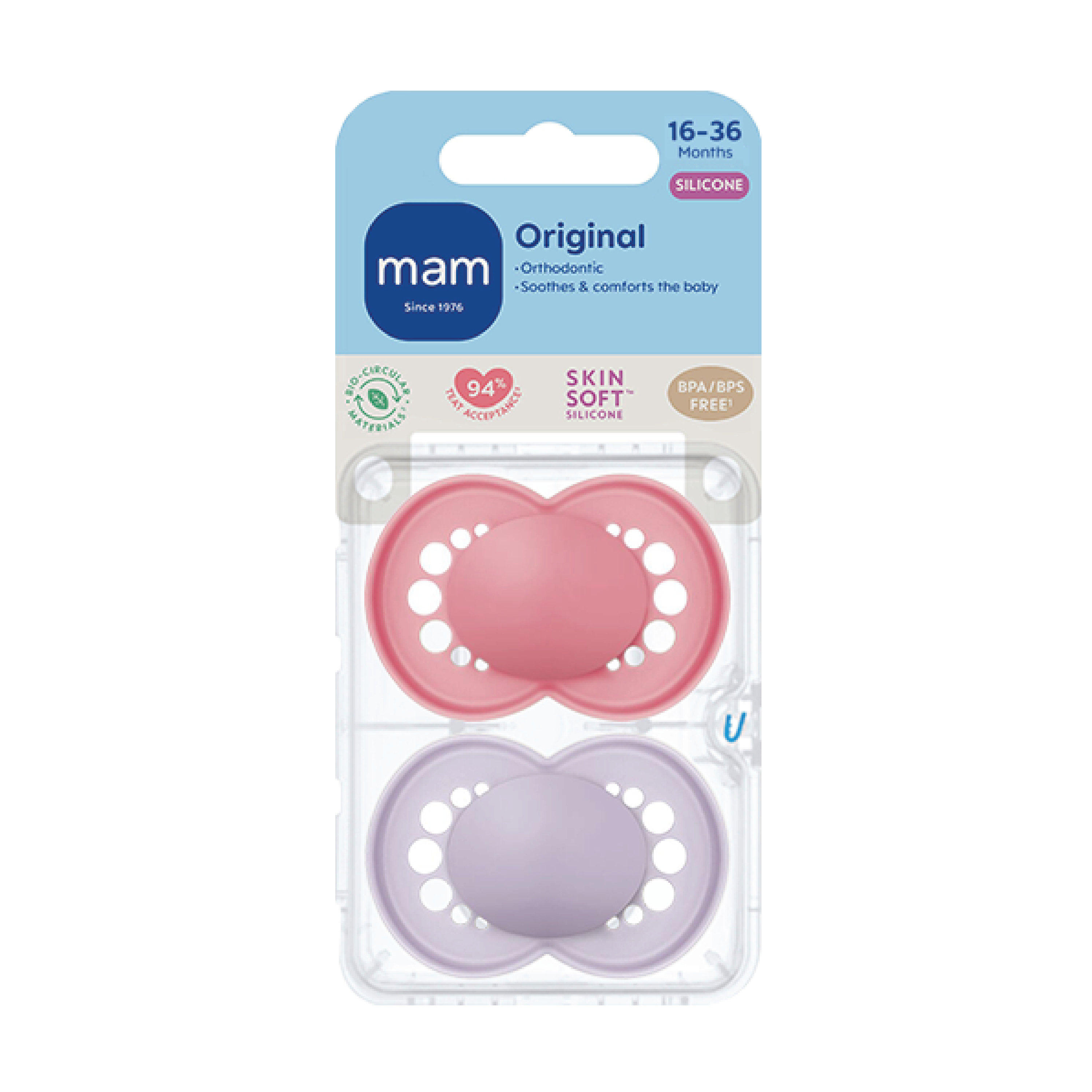 MAM Original Unprinted Smokk, 16-36 mnd, lilla/rosa, 2 stk.