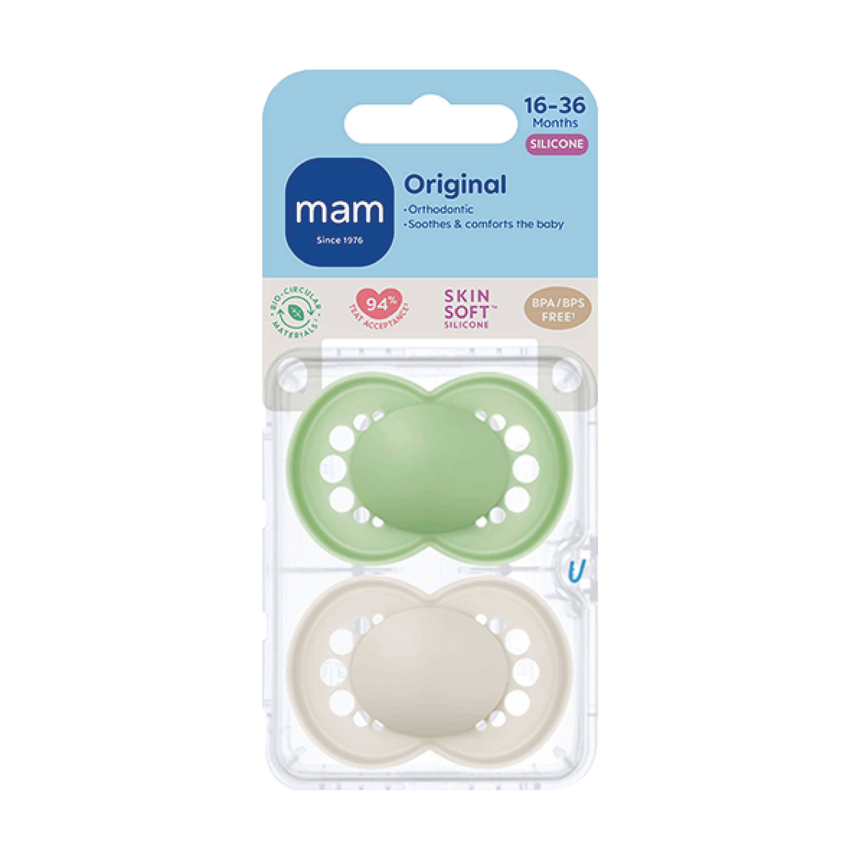 MAM Original Unprinted Smokk, 16-36 mnd, grønn/beige, 2 stk.