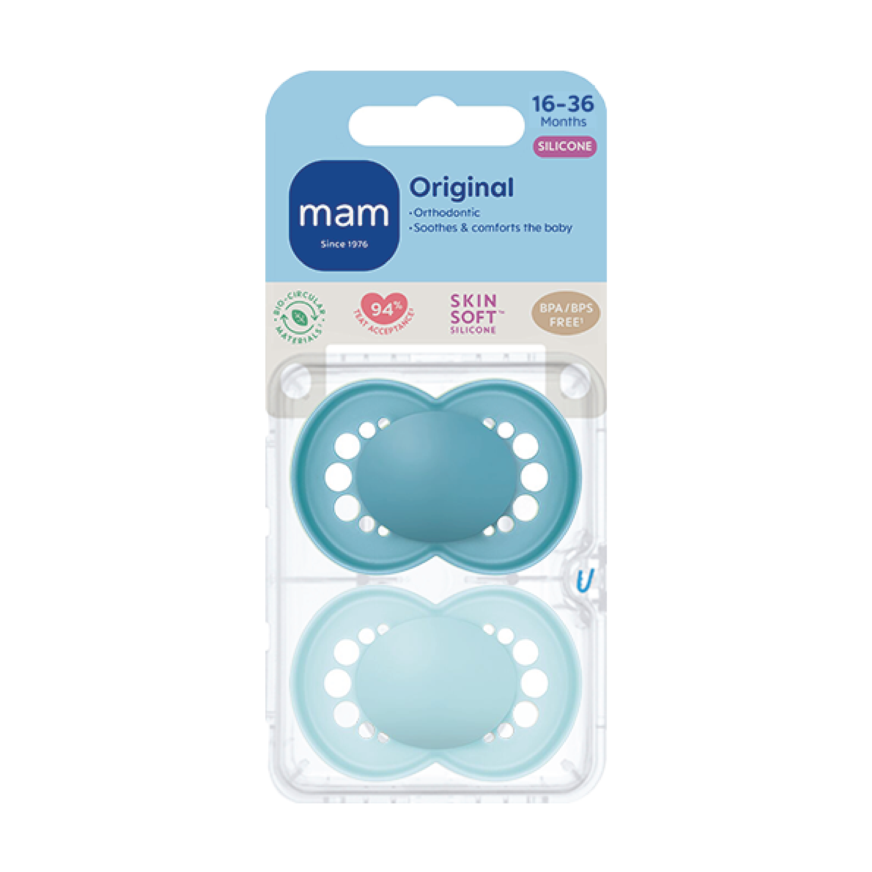 MAM Original Unprinted Smokk, 16-36 mnd, blå, 2 stk.