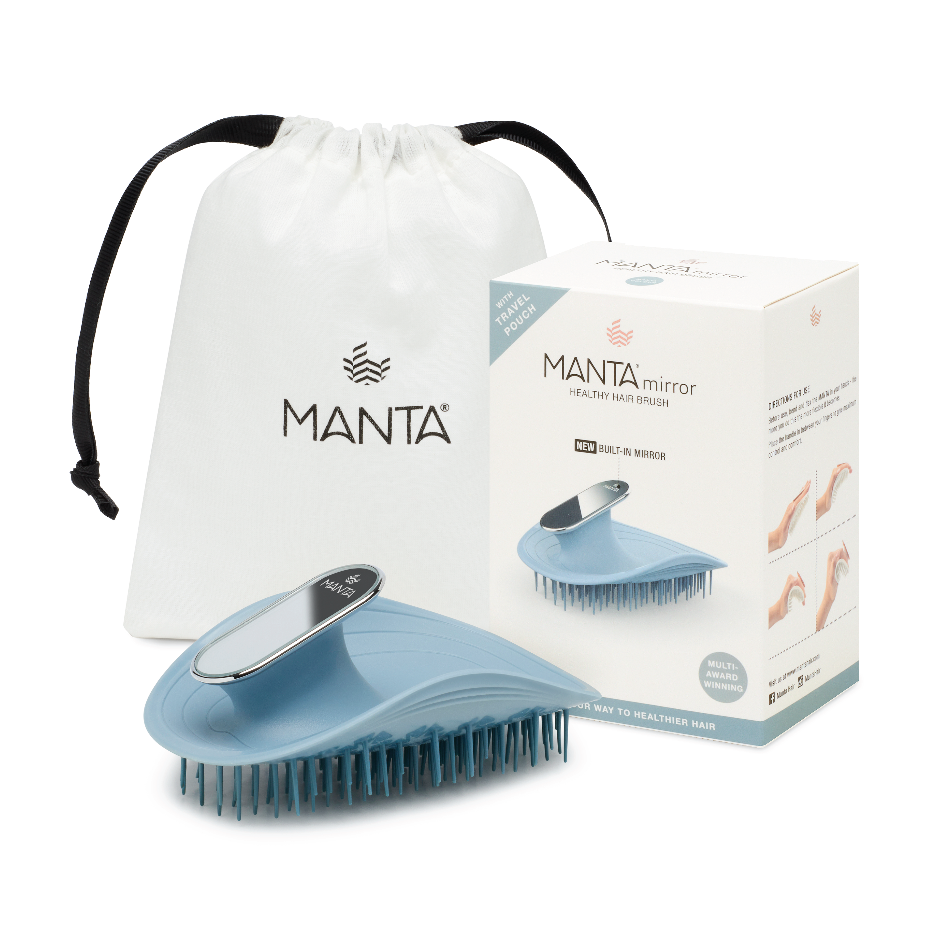 MANTA Mirror Hårbørste, Blå, 1 stk.