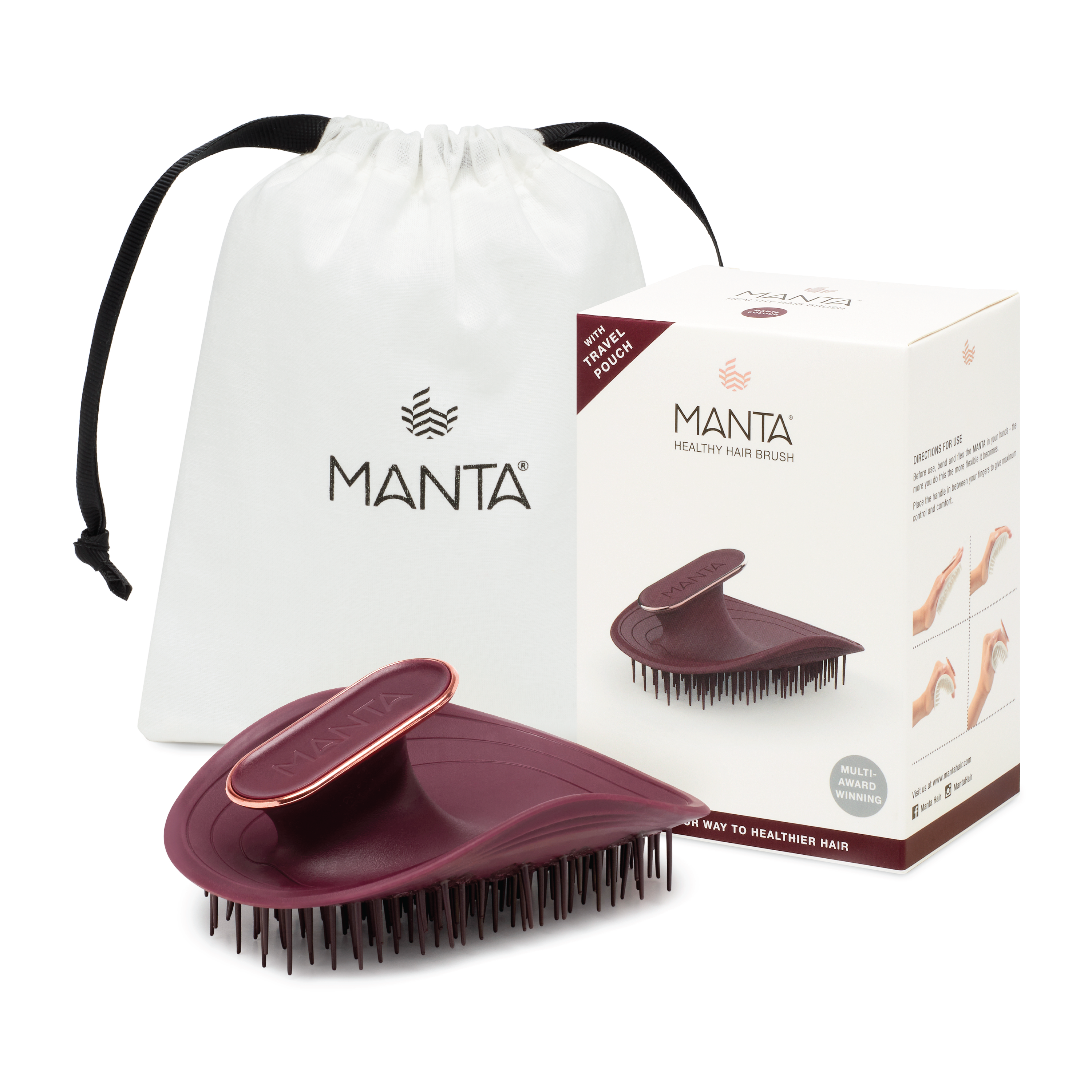 MANTA Original Hårbørste, Burgunder, 1 stk.