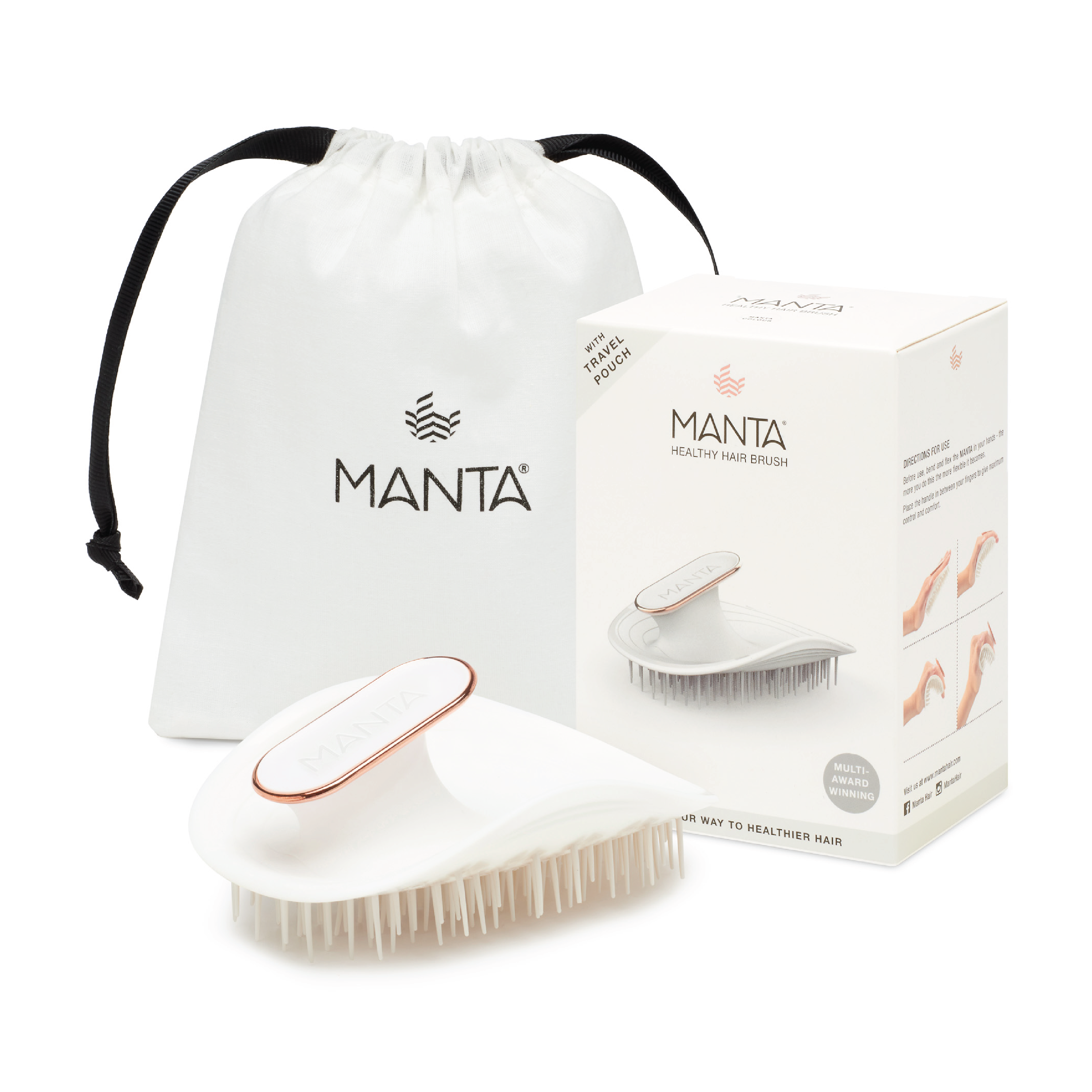 MANTA Original Hårbørste, Hvit, 1 stk.