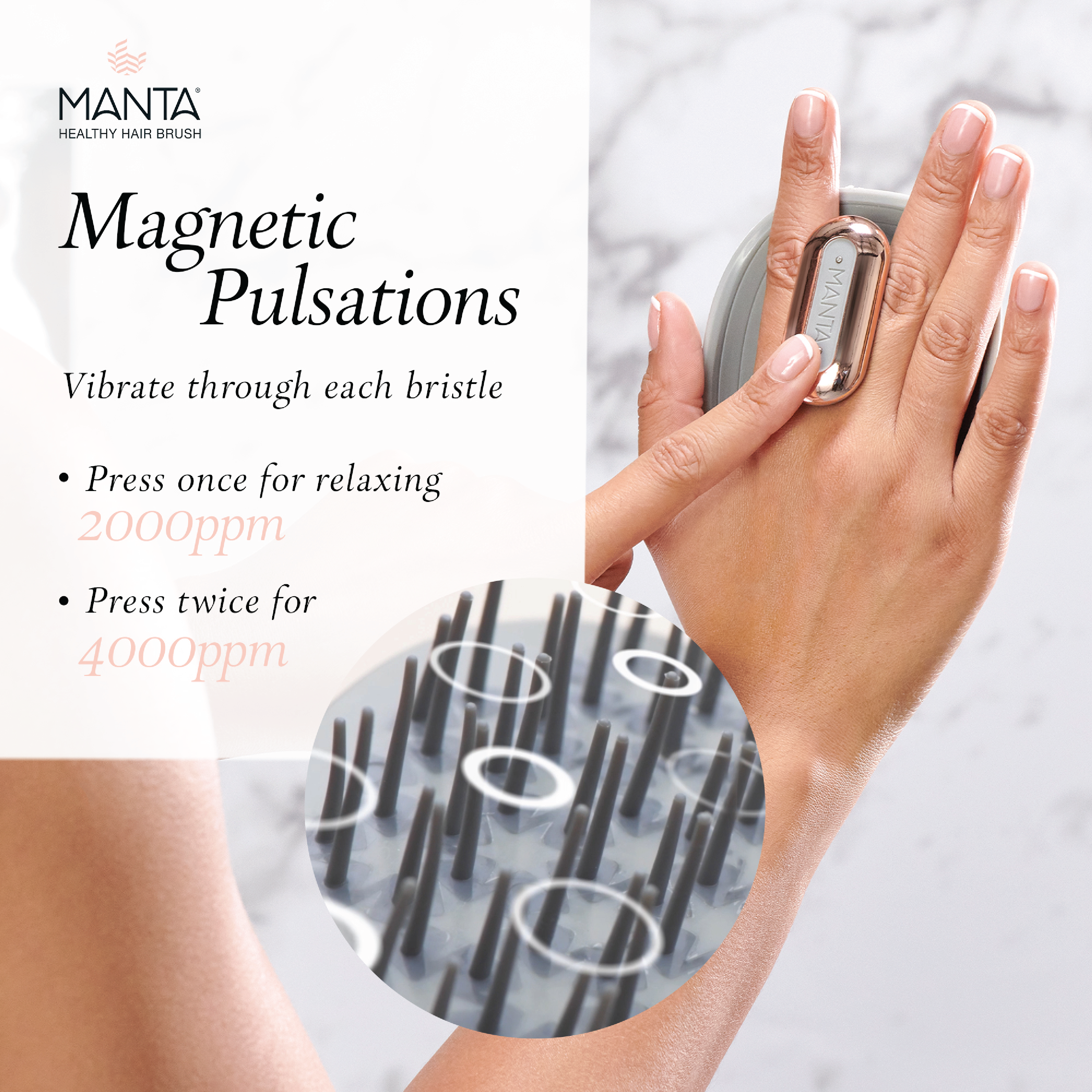 MANTA Pulse Elektrisk Hårbørste, Grå, 1 stk.