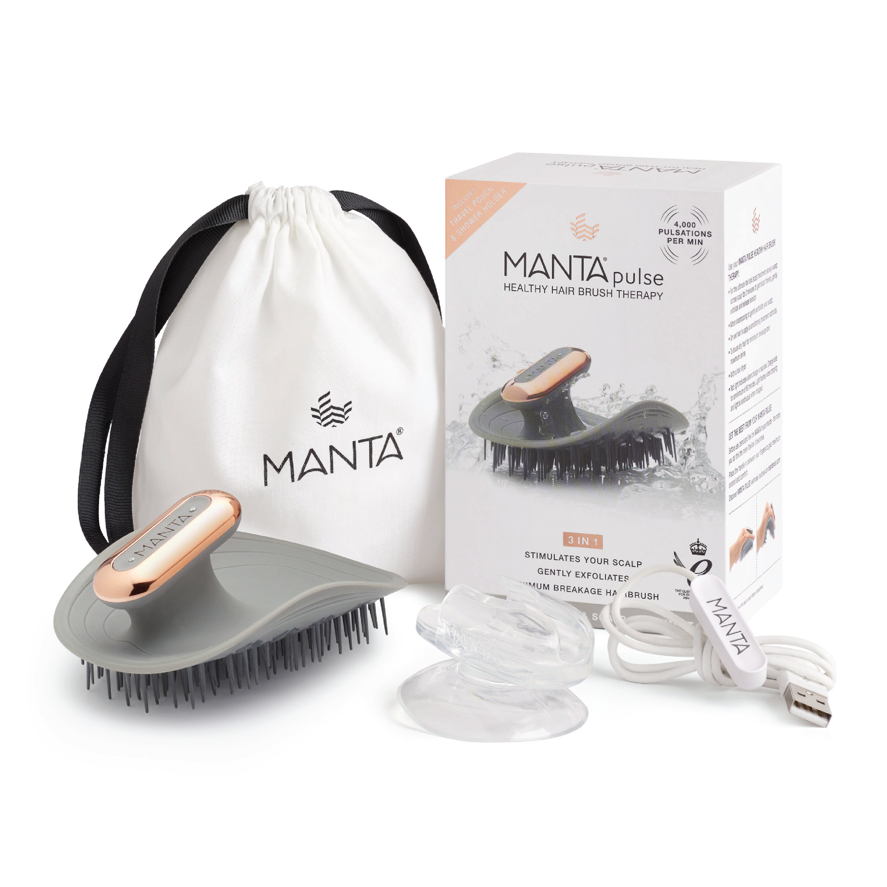 MANTA Pulse Elektrisk Hårbørste, Grå, 1 stk.