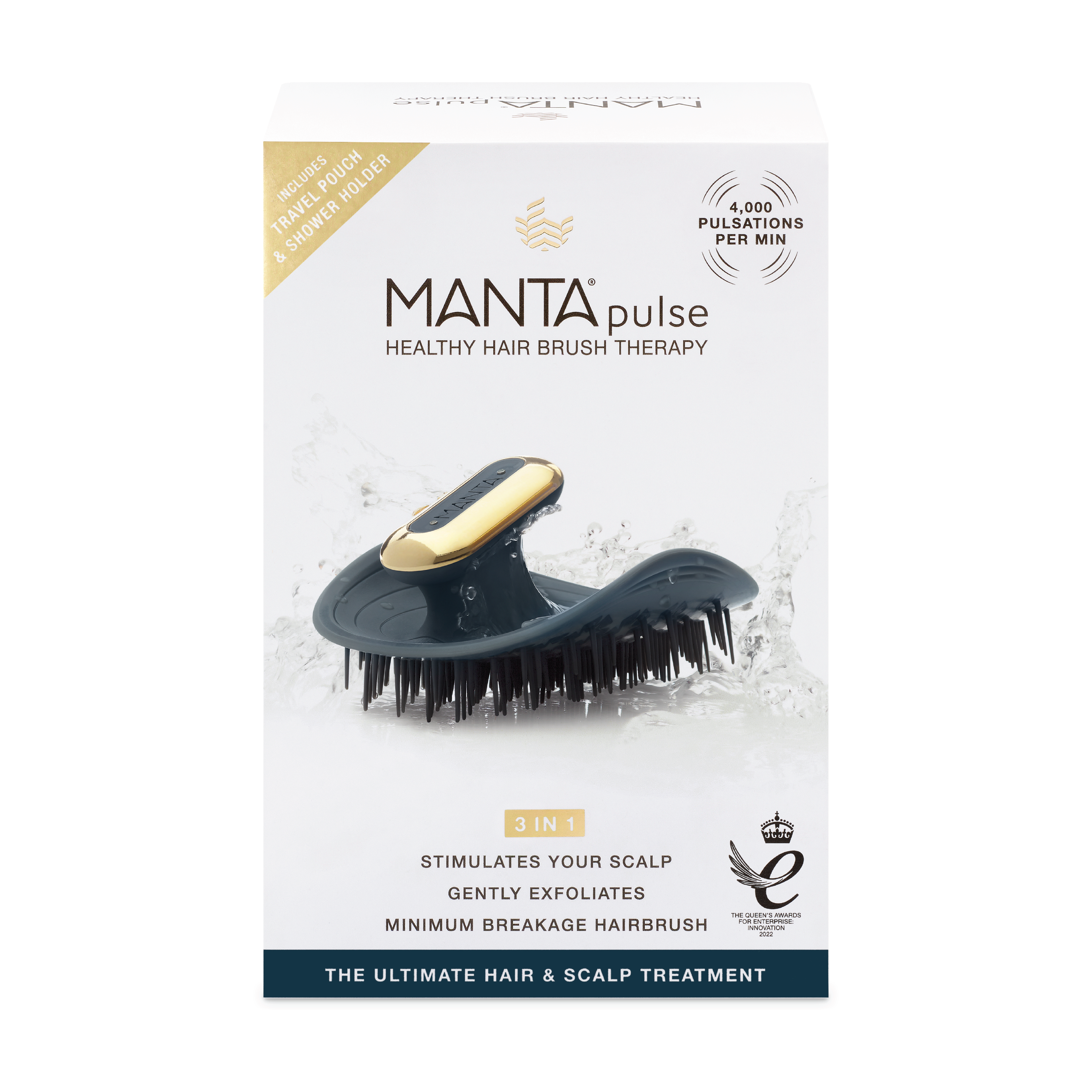 MANTA Pulse Elektrisk Hårbørste, Mørkeblå, 1 stk.