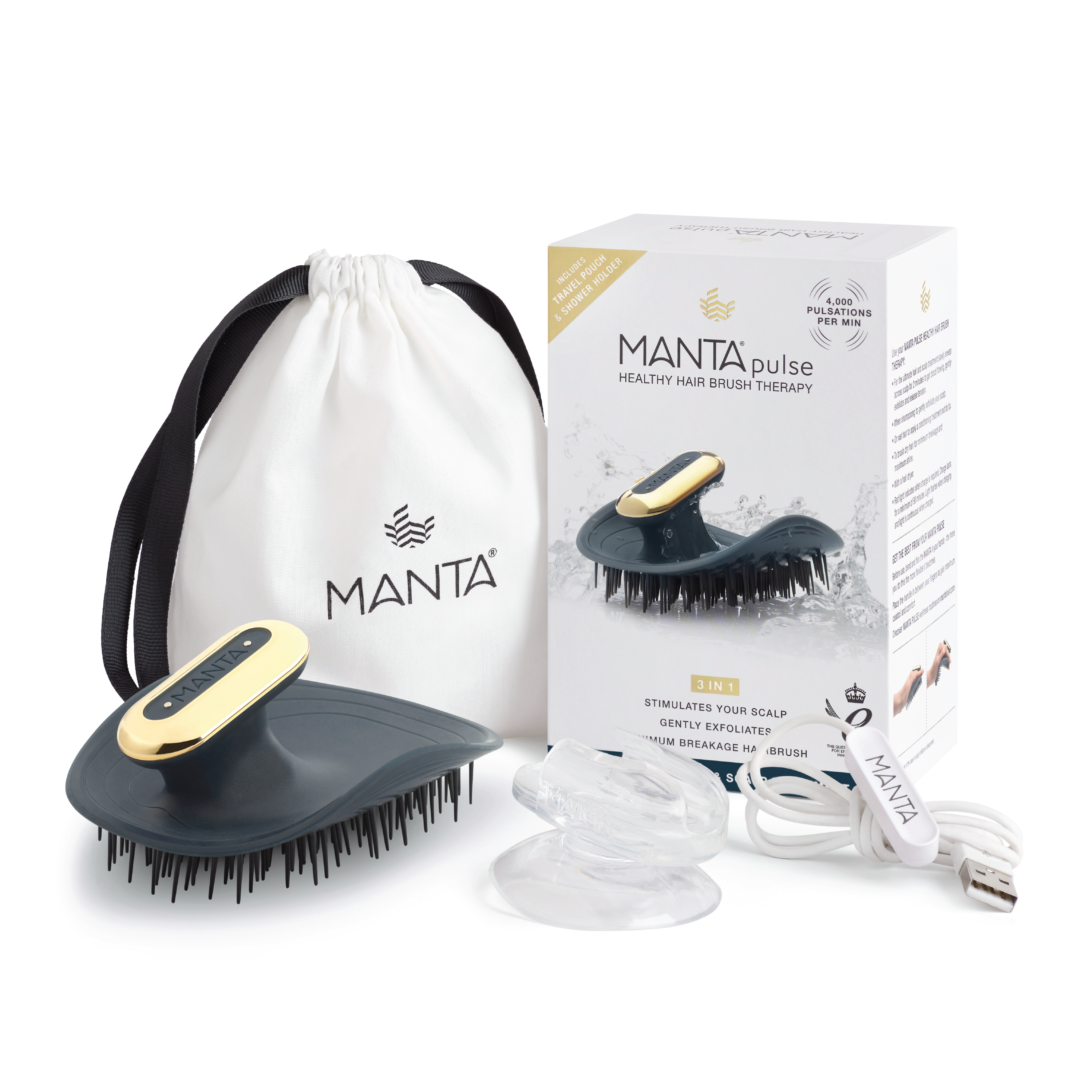 MANTA Pulse Elektrisk Hårbørste, Mørkeblå, 1 stk.