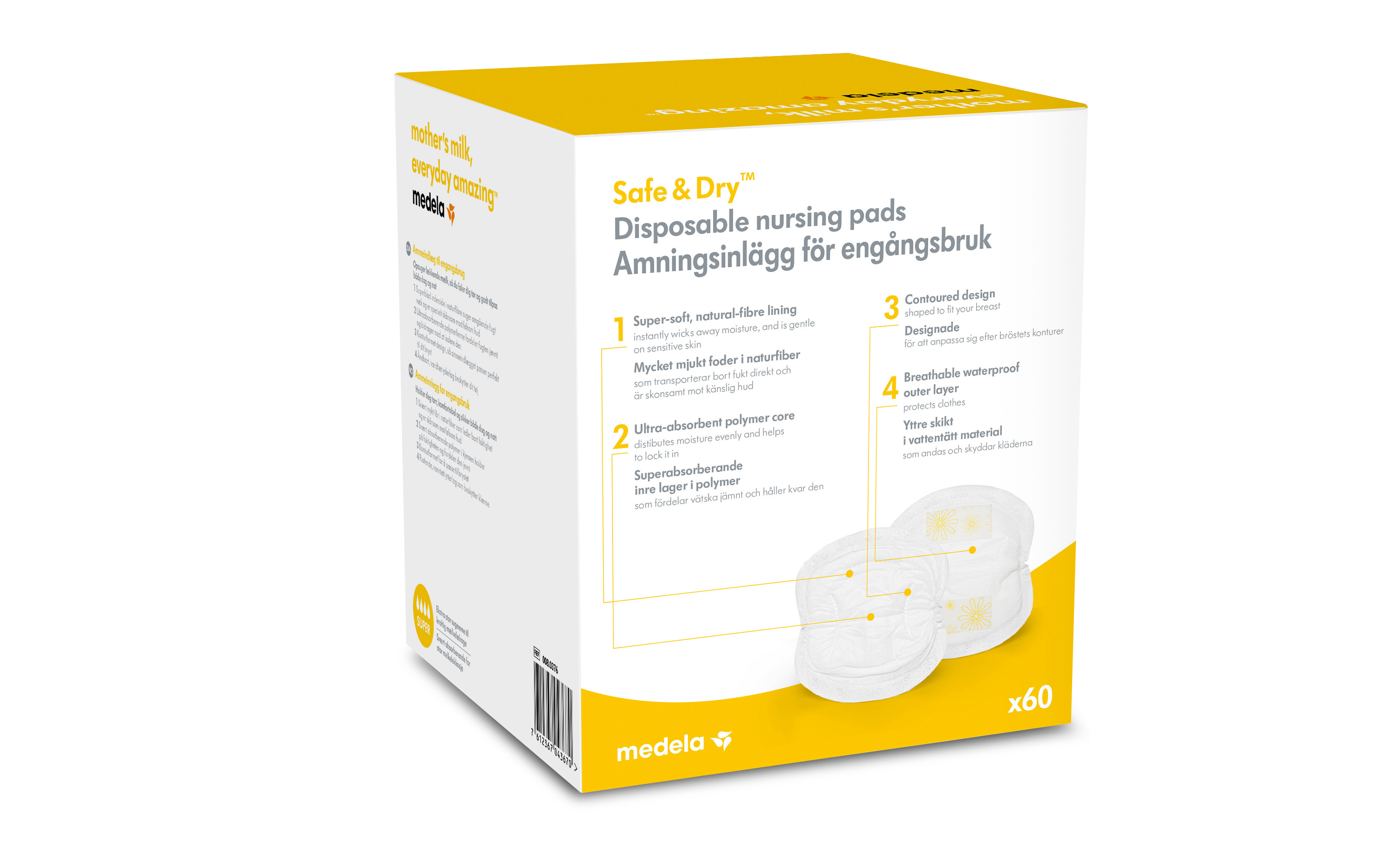 Medela Safe & Dry Ammeinnlegg, Engangsinnlegg, 60 stk. Amming og pumping Farmasiet.no
