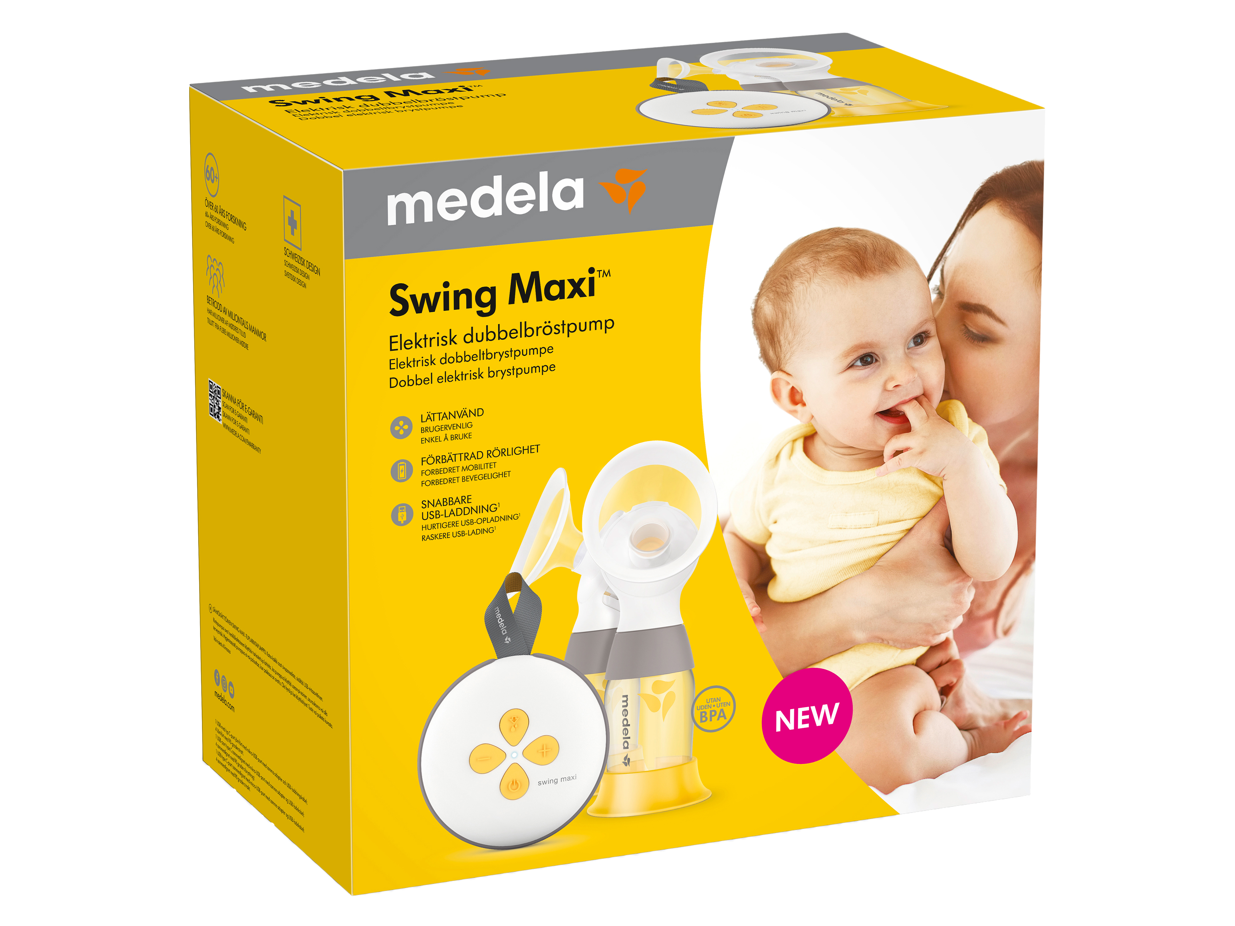 Medela Swing Maxi Brystpumpe, med innebygd batteri og USB lading