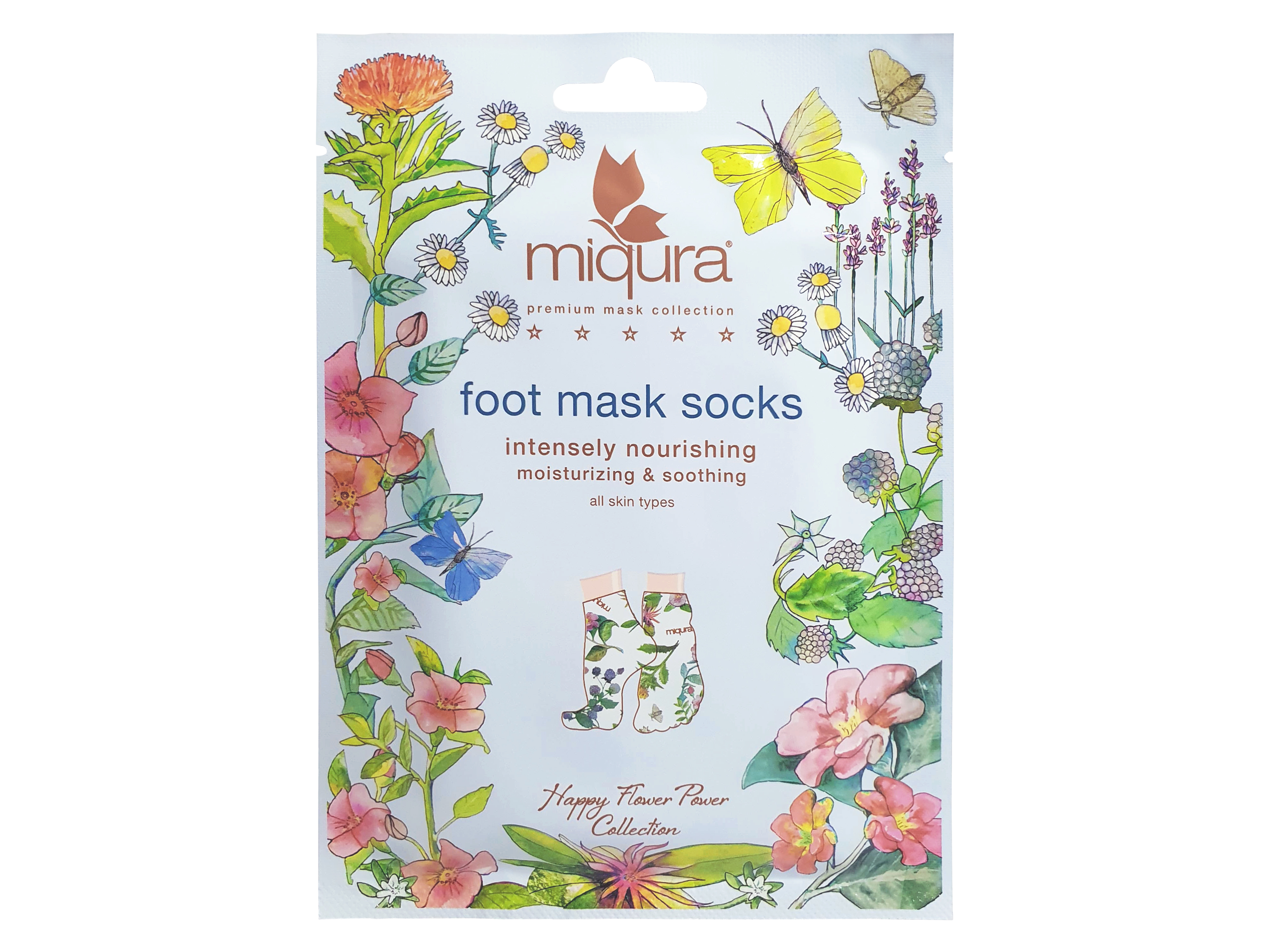 Miqura Flower Foot Mask Socks, 1 par