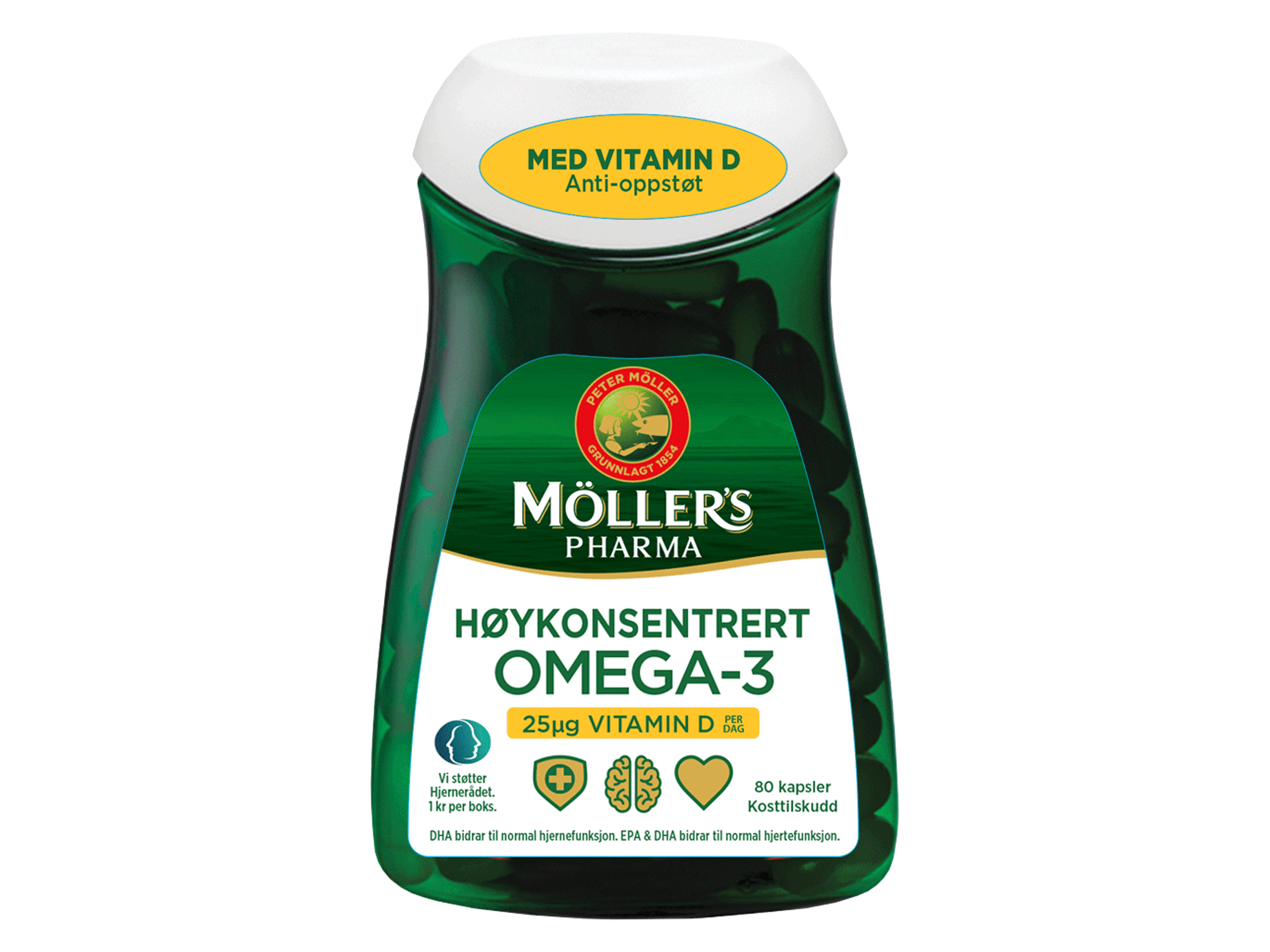 Möller's Pharma Høykonsentrert Anti-oppstøt Omega-3 + Vitamin D, 80 kapsler