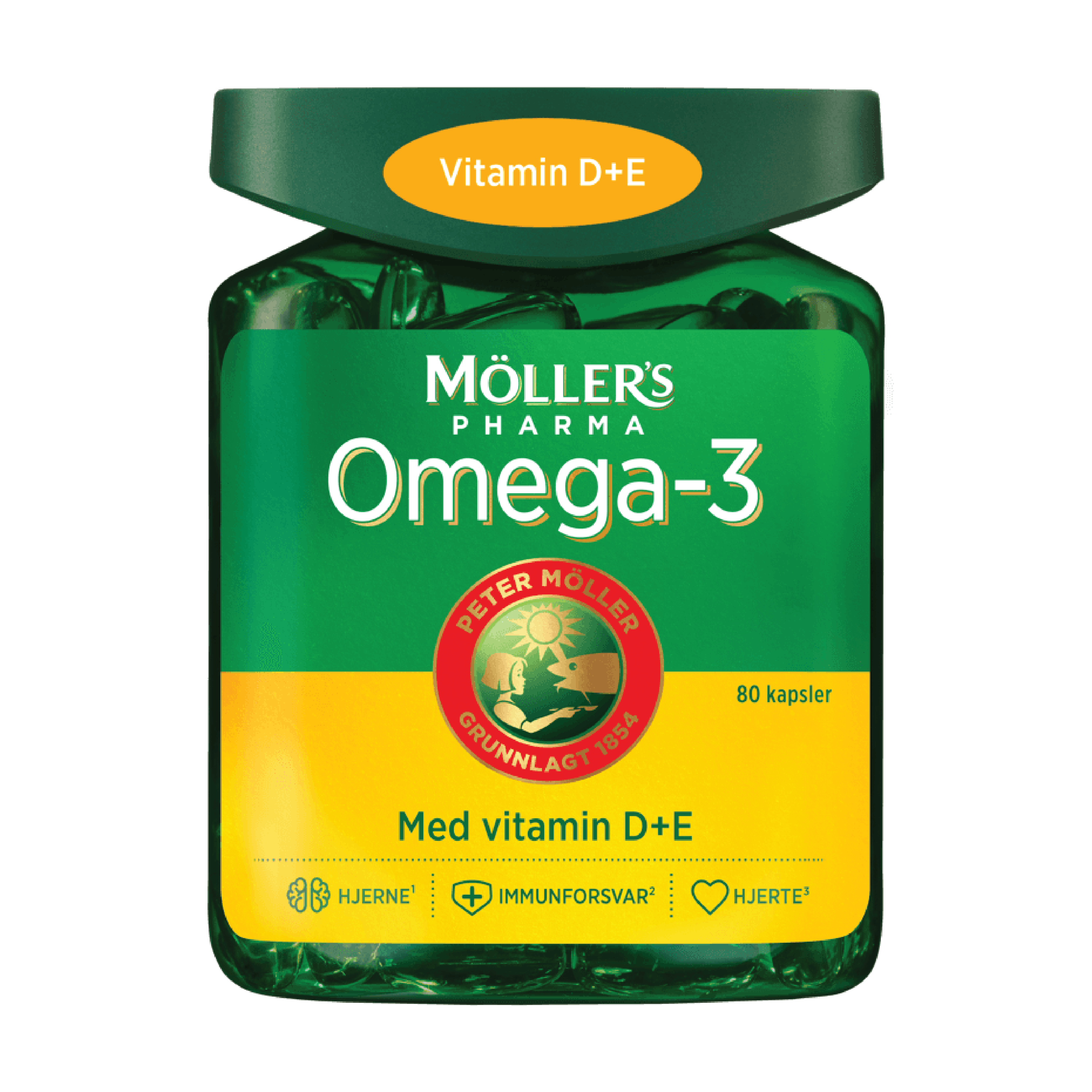 Möller's Pharma Omega-3 med vitamin D+E kapsler, 80 stk.