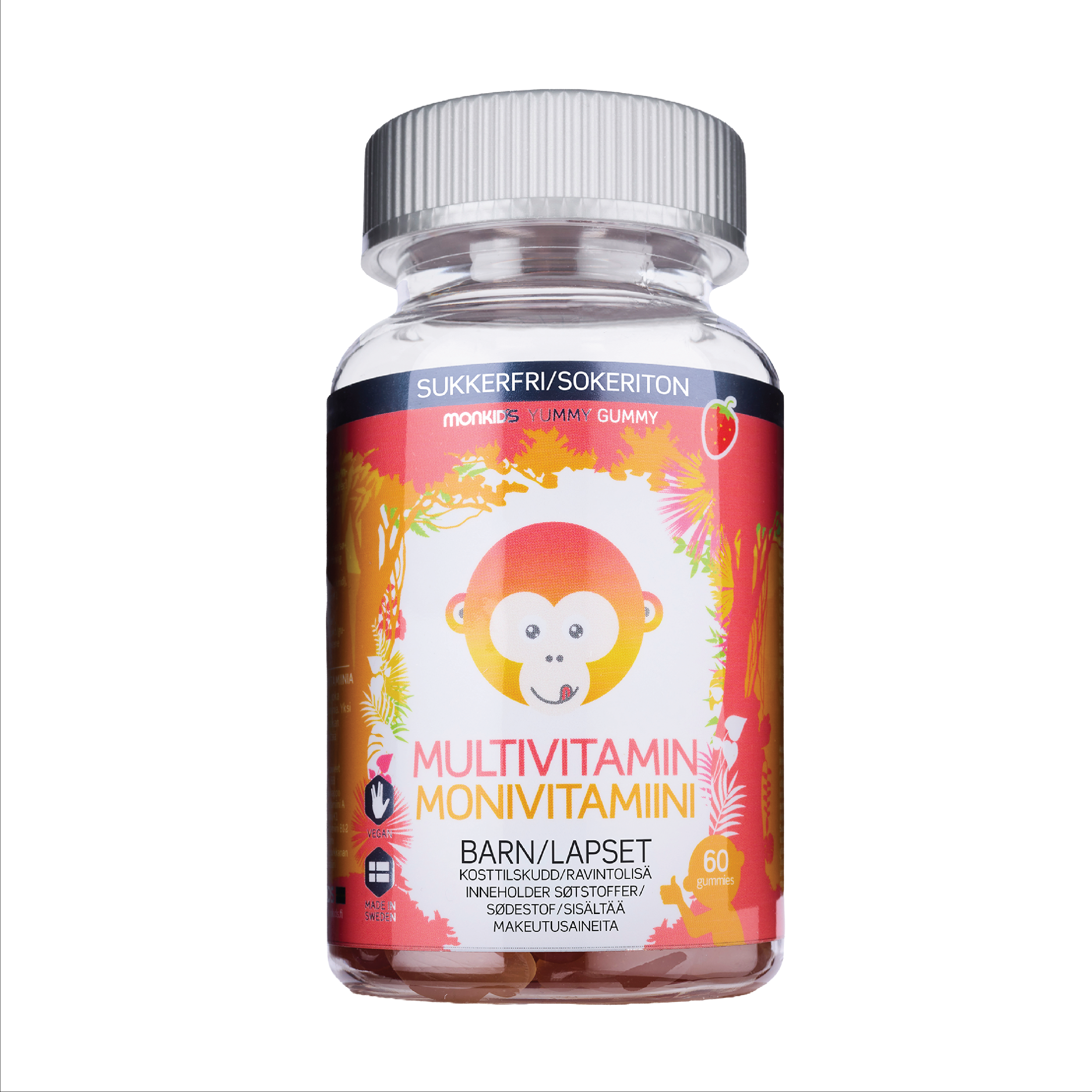 Monkids Multivitamin Sukkerfri Barn, Jordbær, 60 stk.