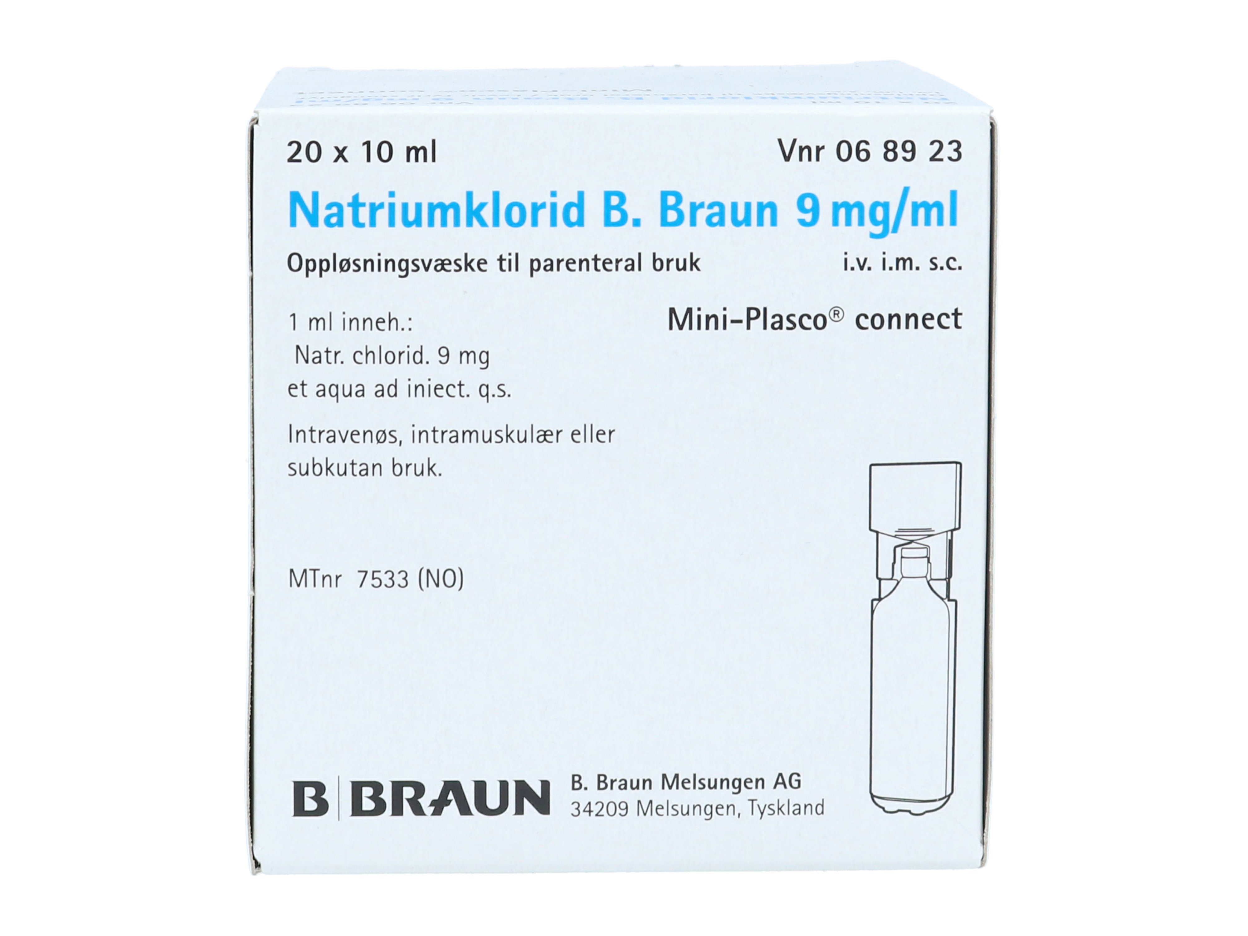 Natriumklorid 9 mg/ml inj, 20 x 10 ml.