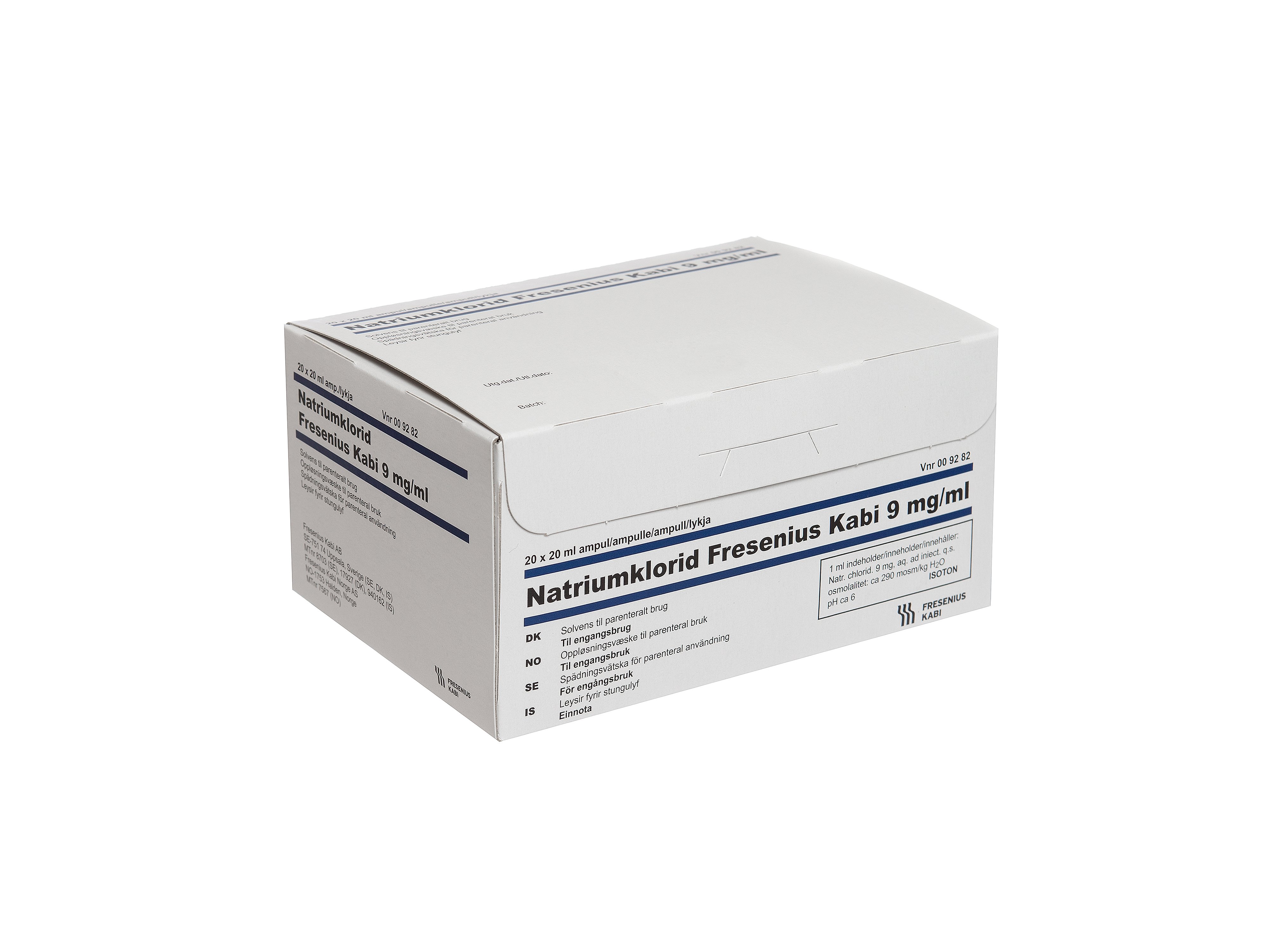 Natriumklorid Na kl Fresenius Kabi 9mg/ml, 20 x 20 ml.