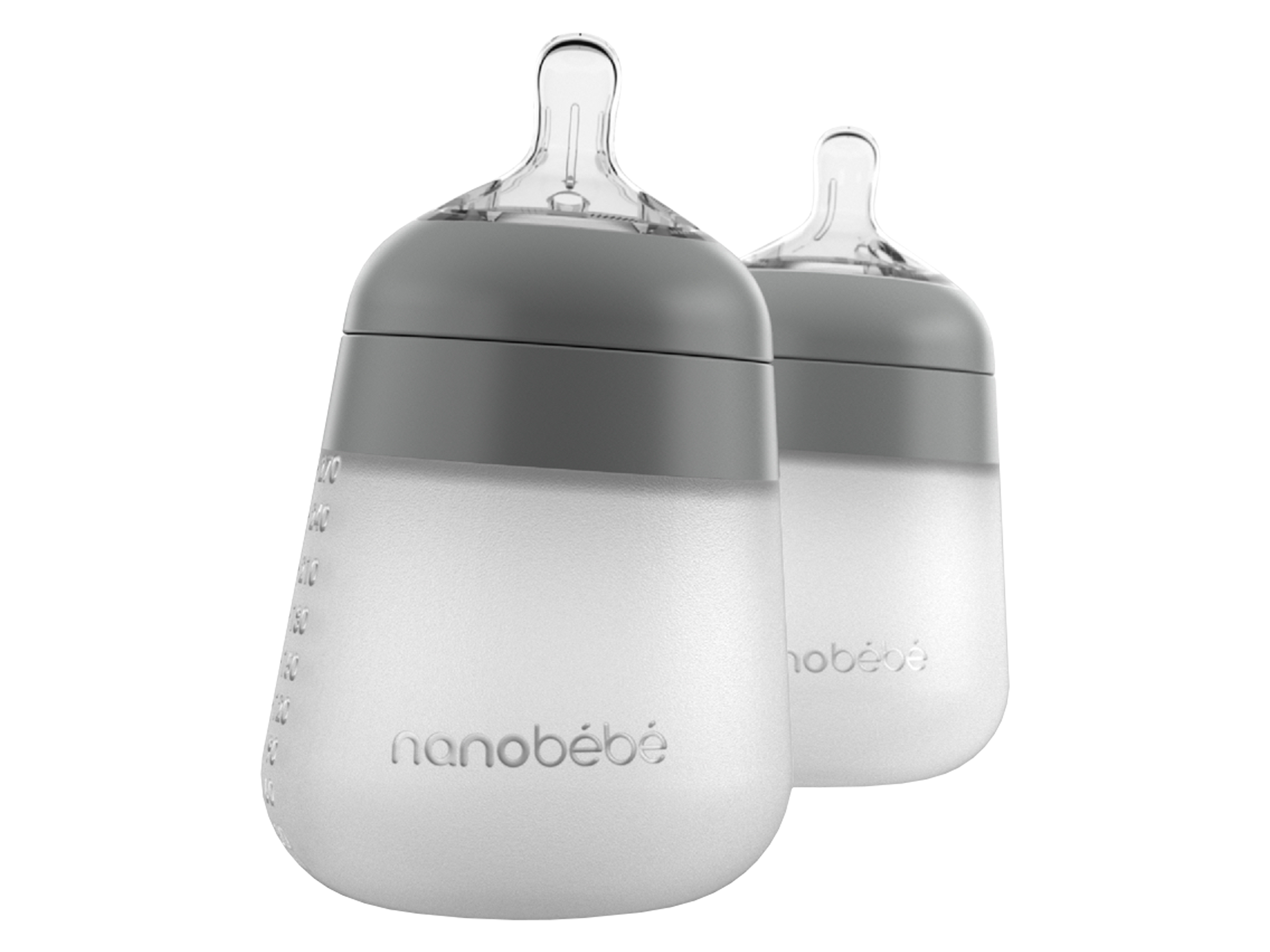Nanobébé Flexy Silicone Bottle, Grå, 270 ml, 2 pk.