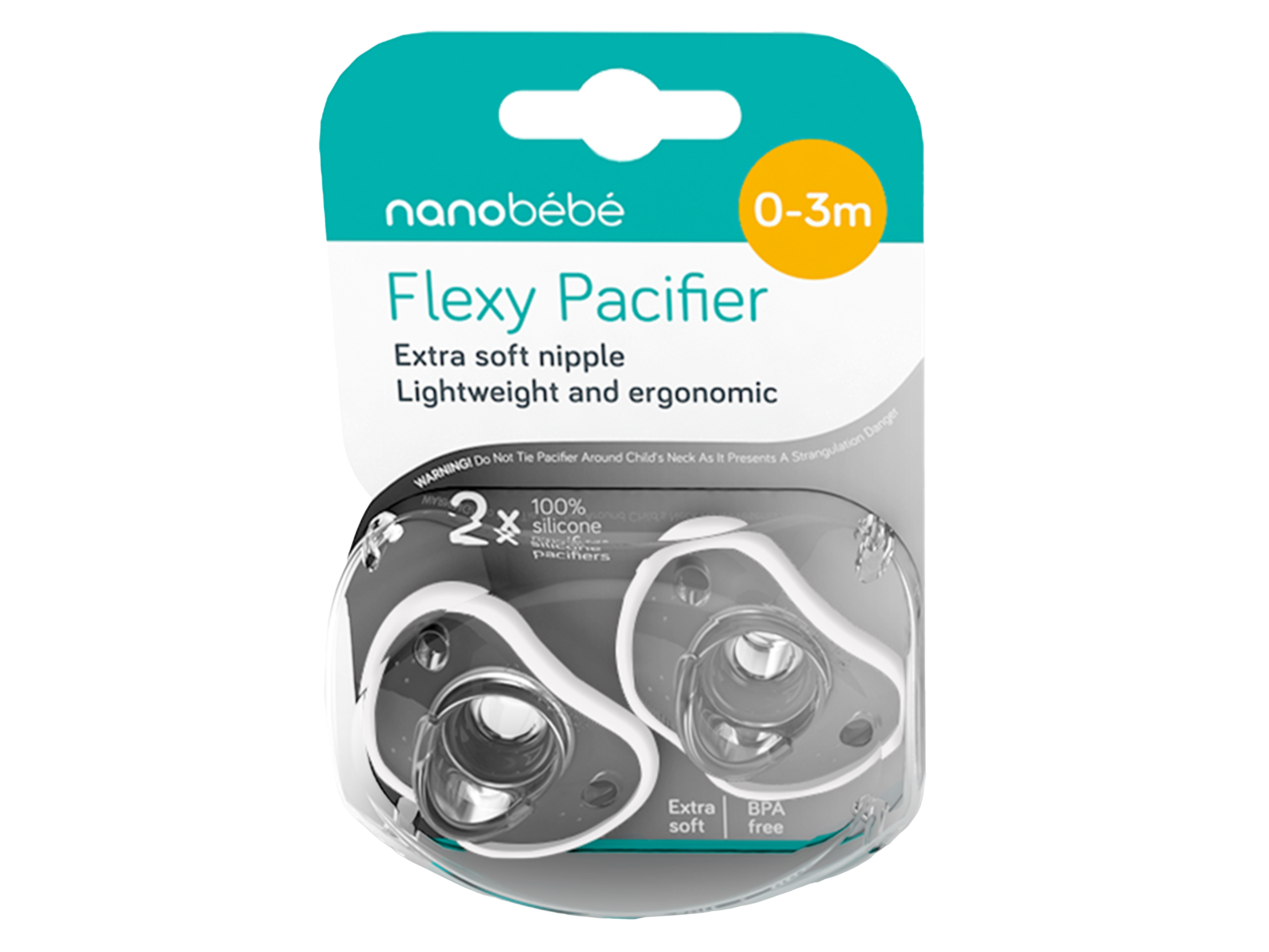 Nanobébé Flexy Soother Narresmokk, 0-3 mnd., Hvit, 2 pk.
