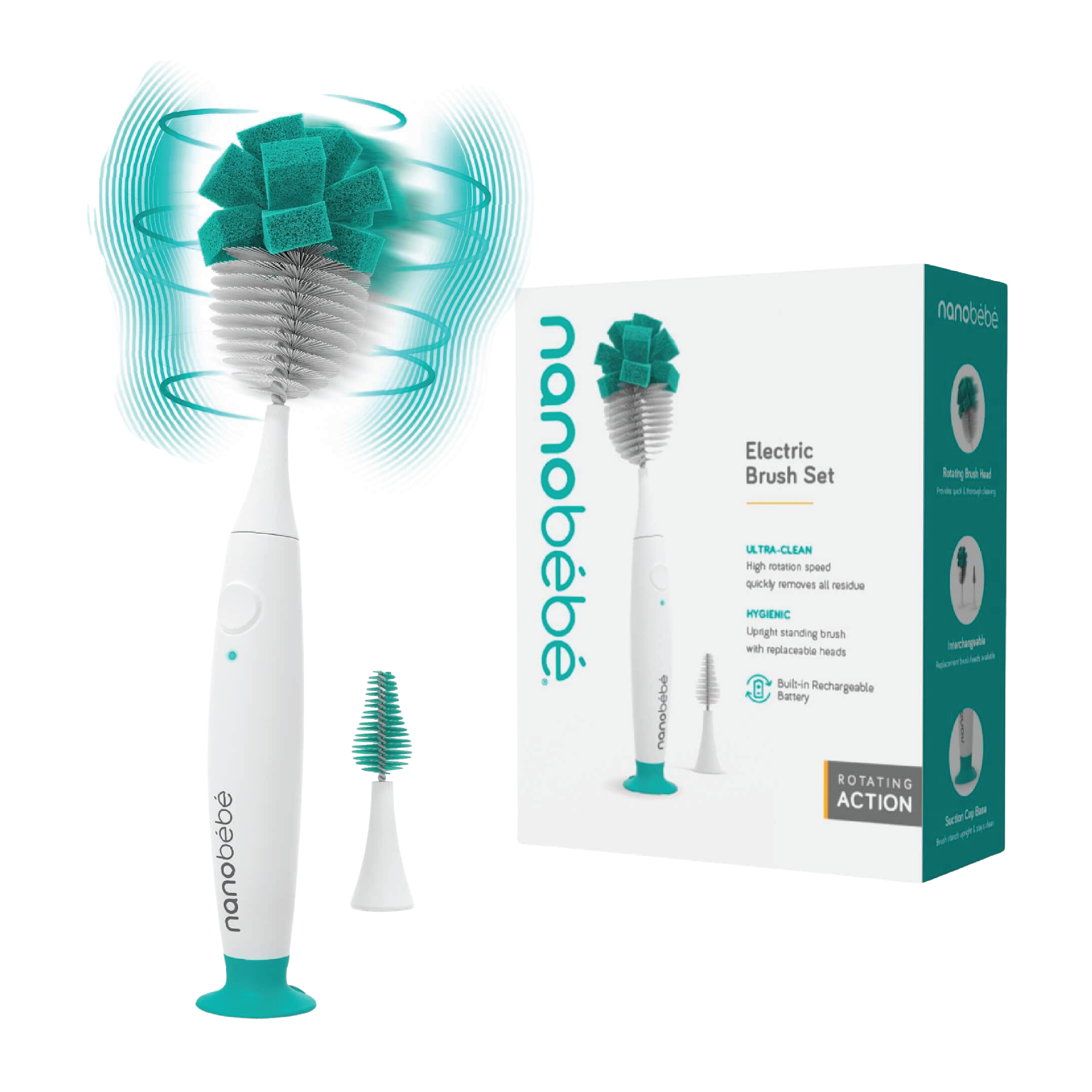 Nanobébé Elektrisk Flaskebørste, Turkis, 1 stk.