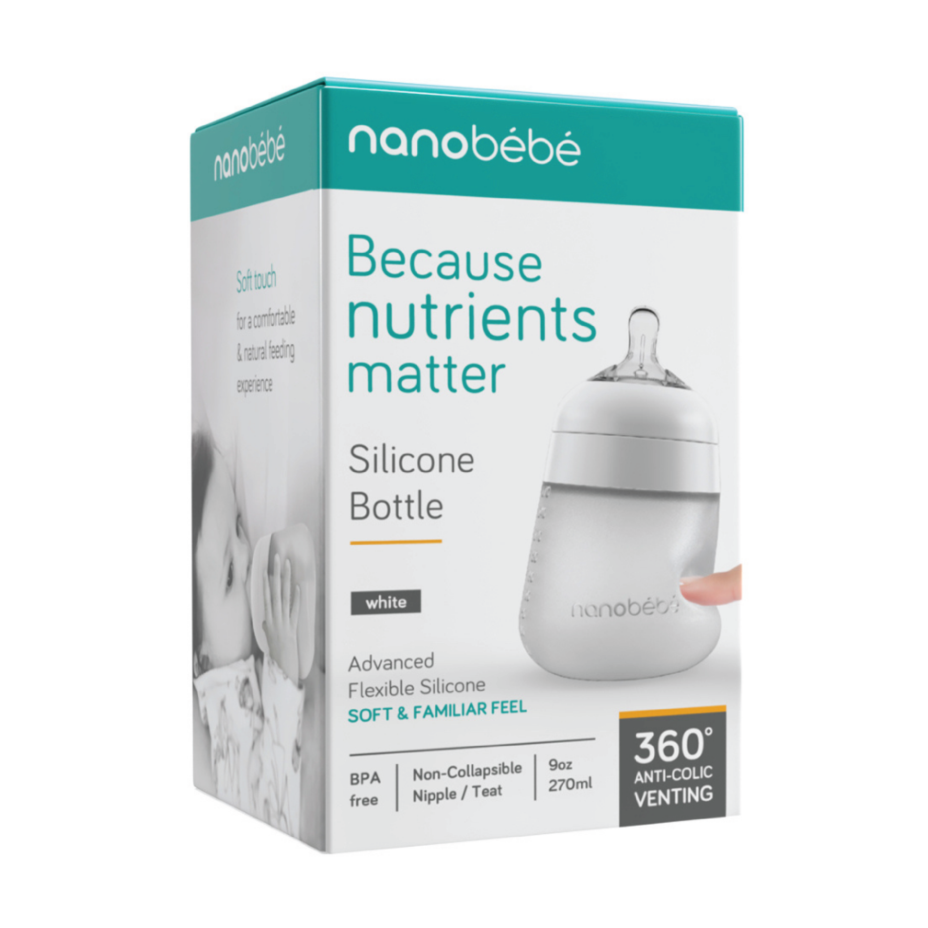 Nanobébé Flexy Silicone Bottle, Hvit, 270 ml