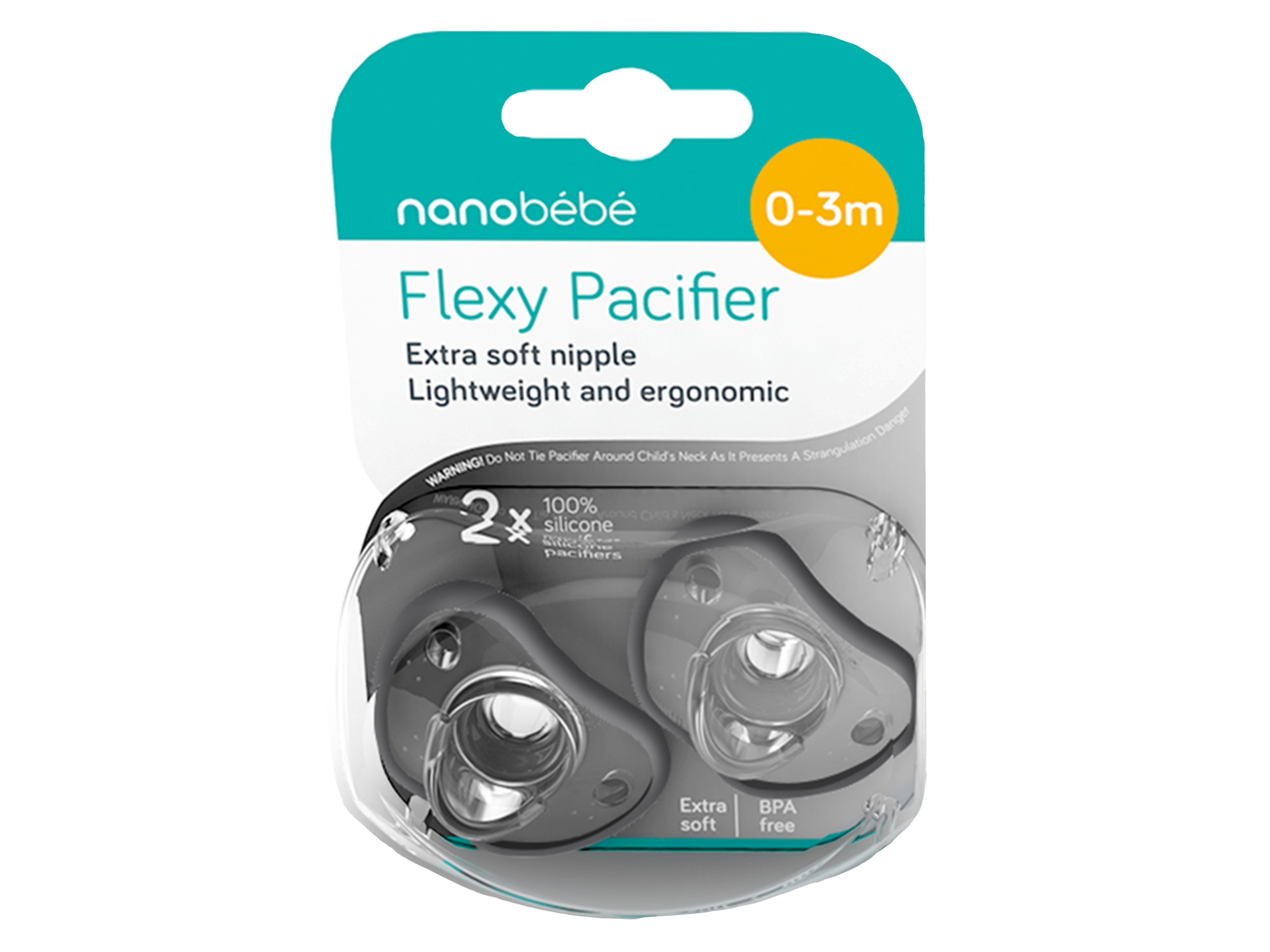Nanobébé Flexy Soother Narresmokk, 0-3 mnd., Grå, 2 pk.
