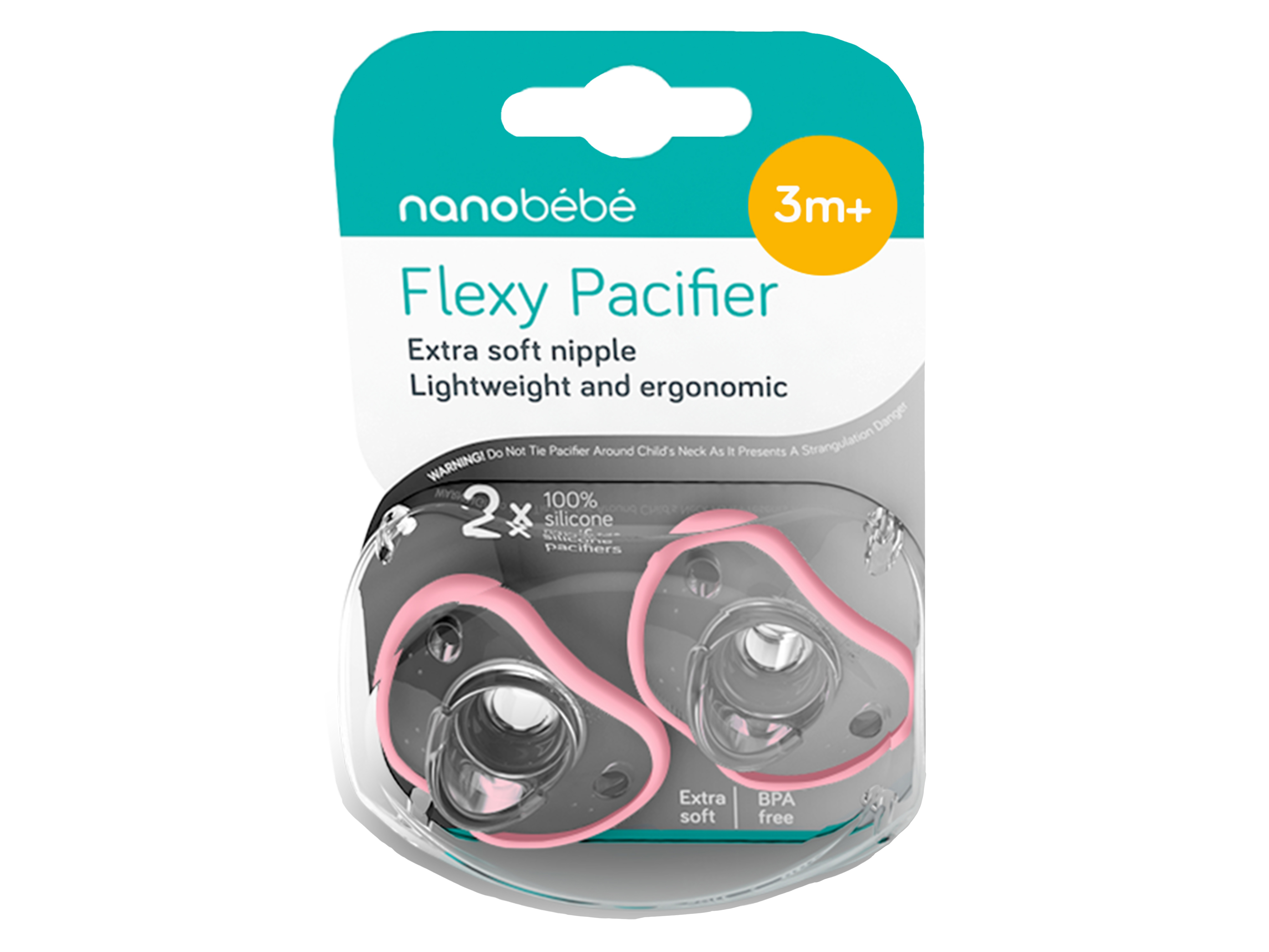 Nanobébé Flexy Soother Narresmokk, 3 mnd+., Rosa, 2 pk.