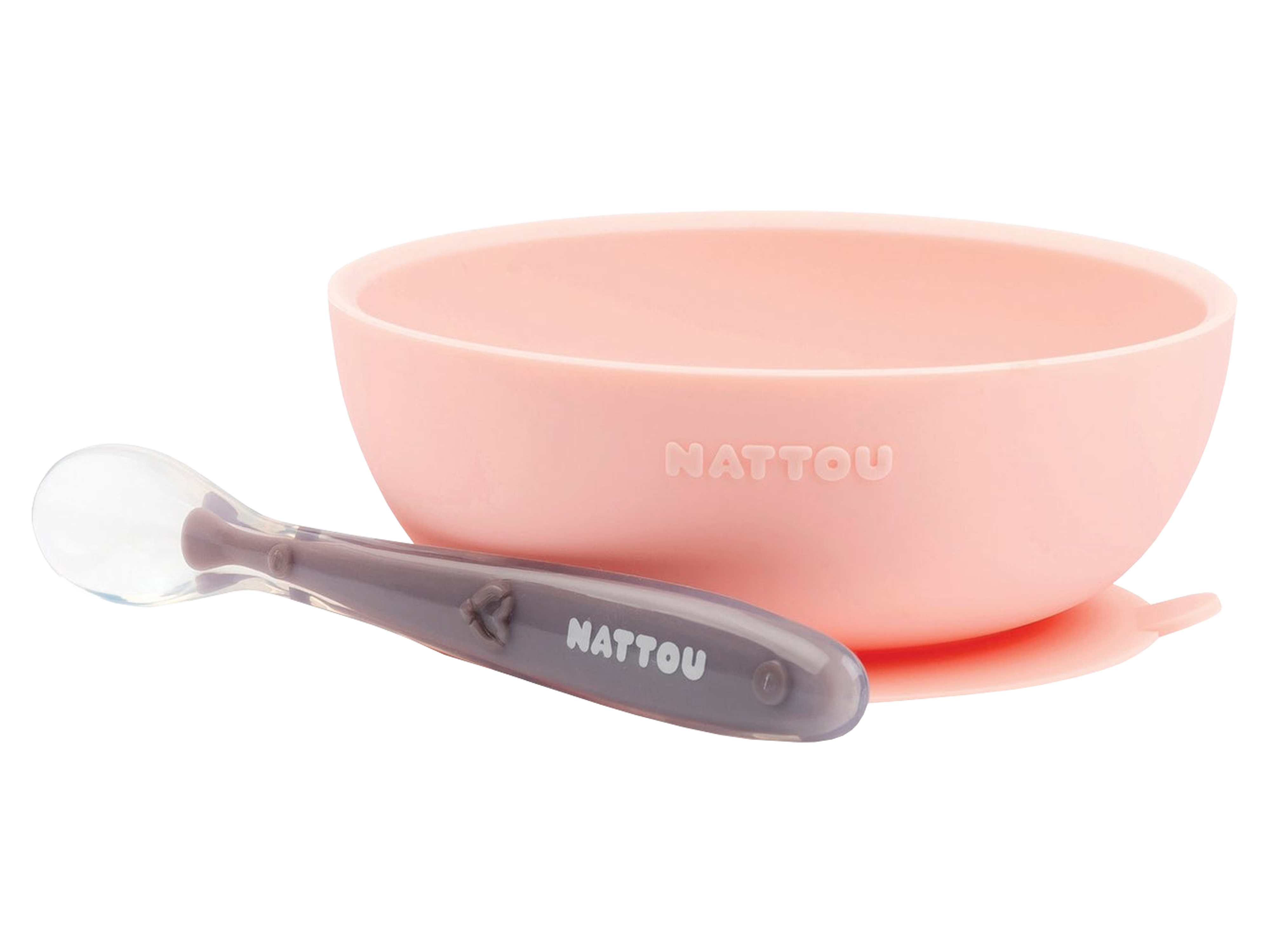 Nattou Silikon spisesett i 2 deler med skål, Rosa, 1 sett