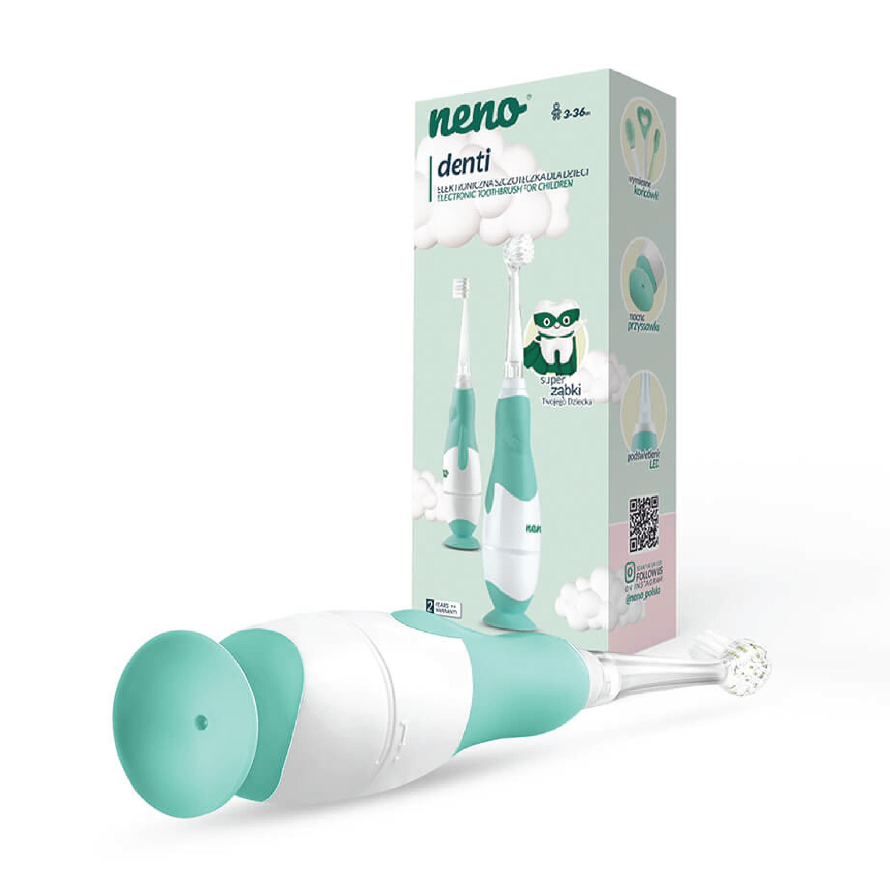 NENO Denti Elektrisk tannbørste til barn, Hvit/mint, 1 stk.