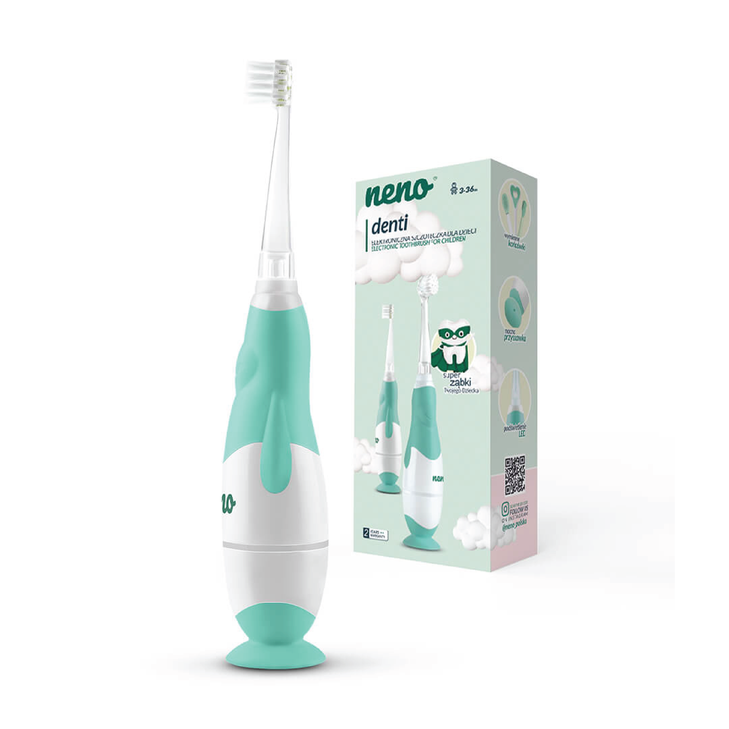 NENO Denti Elektrisk tannbørste til barn, Hvit/mint, 1 stk.