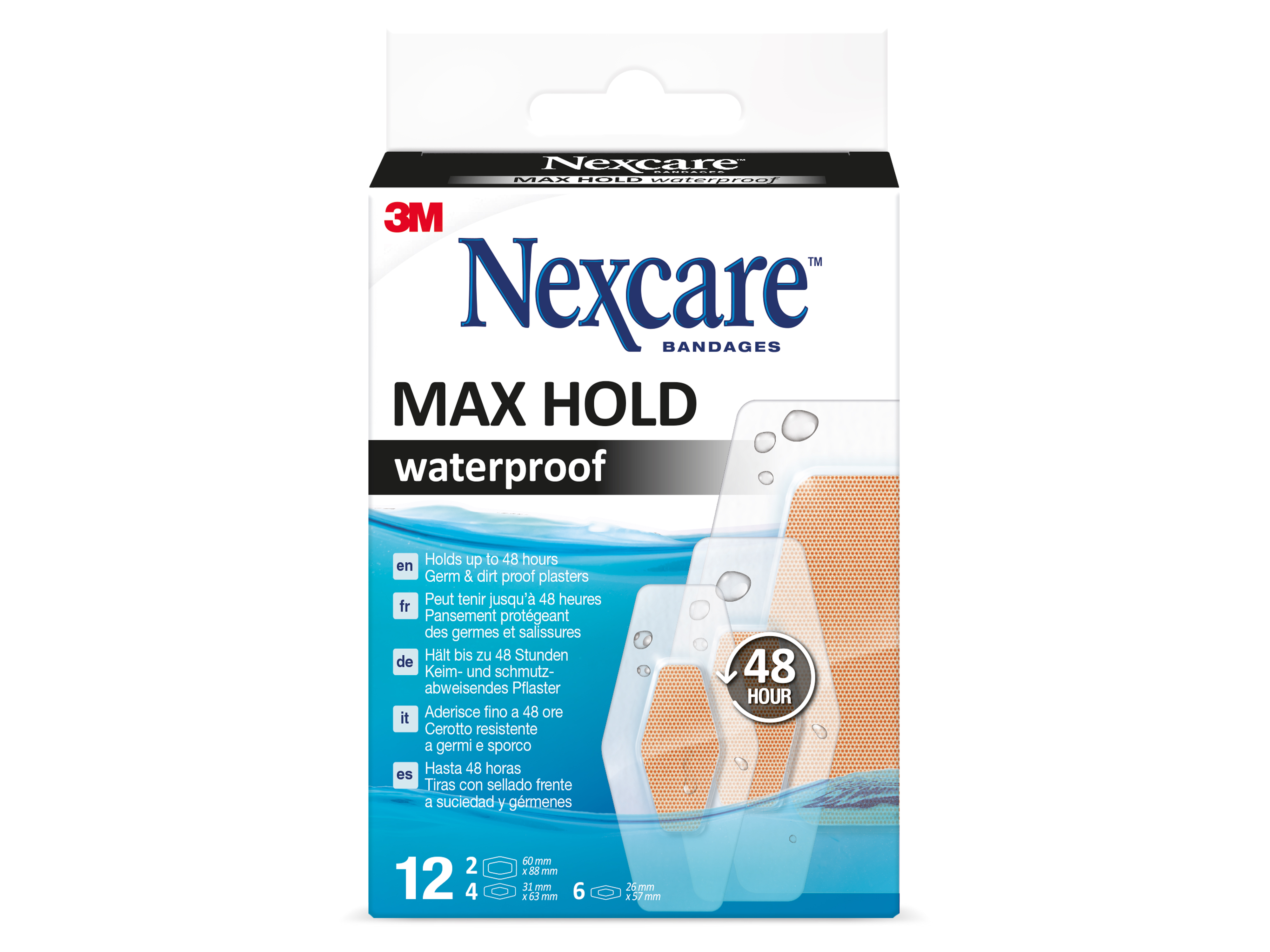 Nexcare Max Hold Waterproof Plaster, 12 stk.