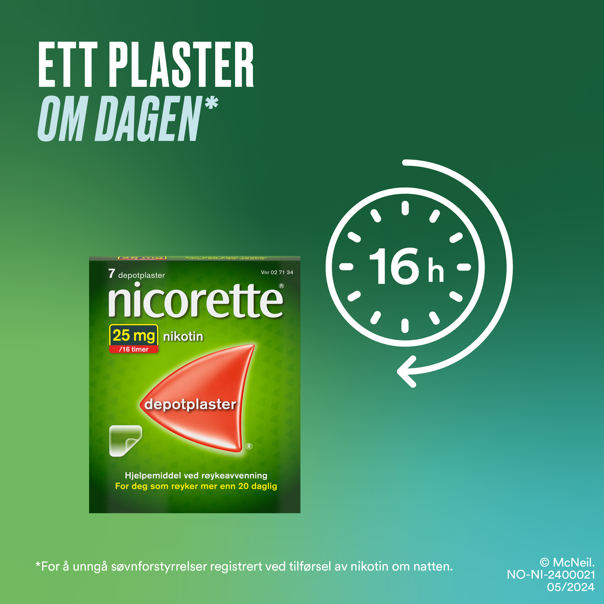 Nicorette 10 mg/16 timer depotplaster, 7 stk.