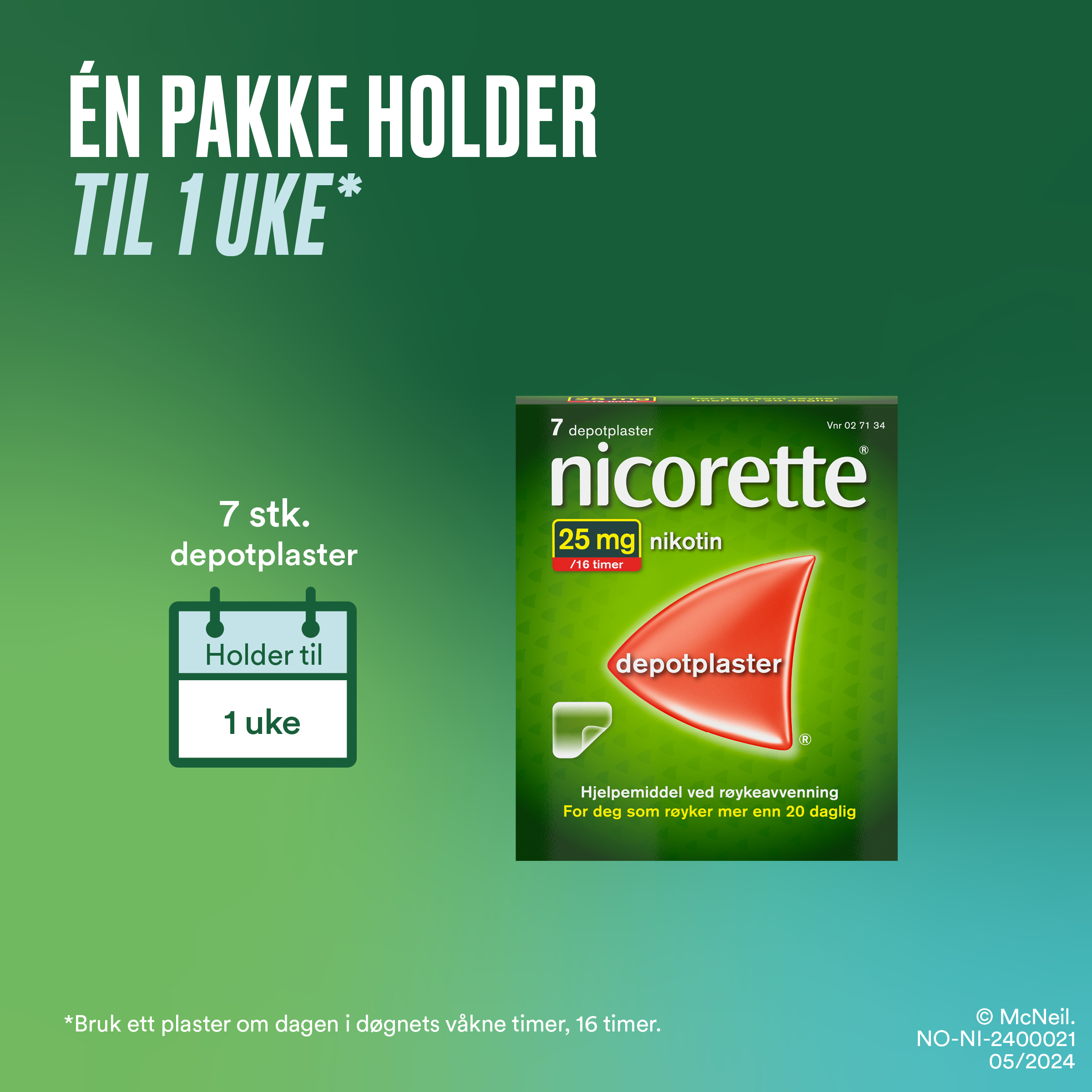 Nicorette 10 mg/16 timer depotplaster, 7 stk.