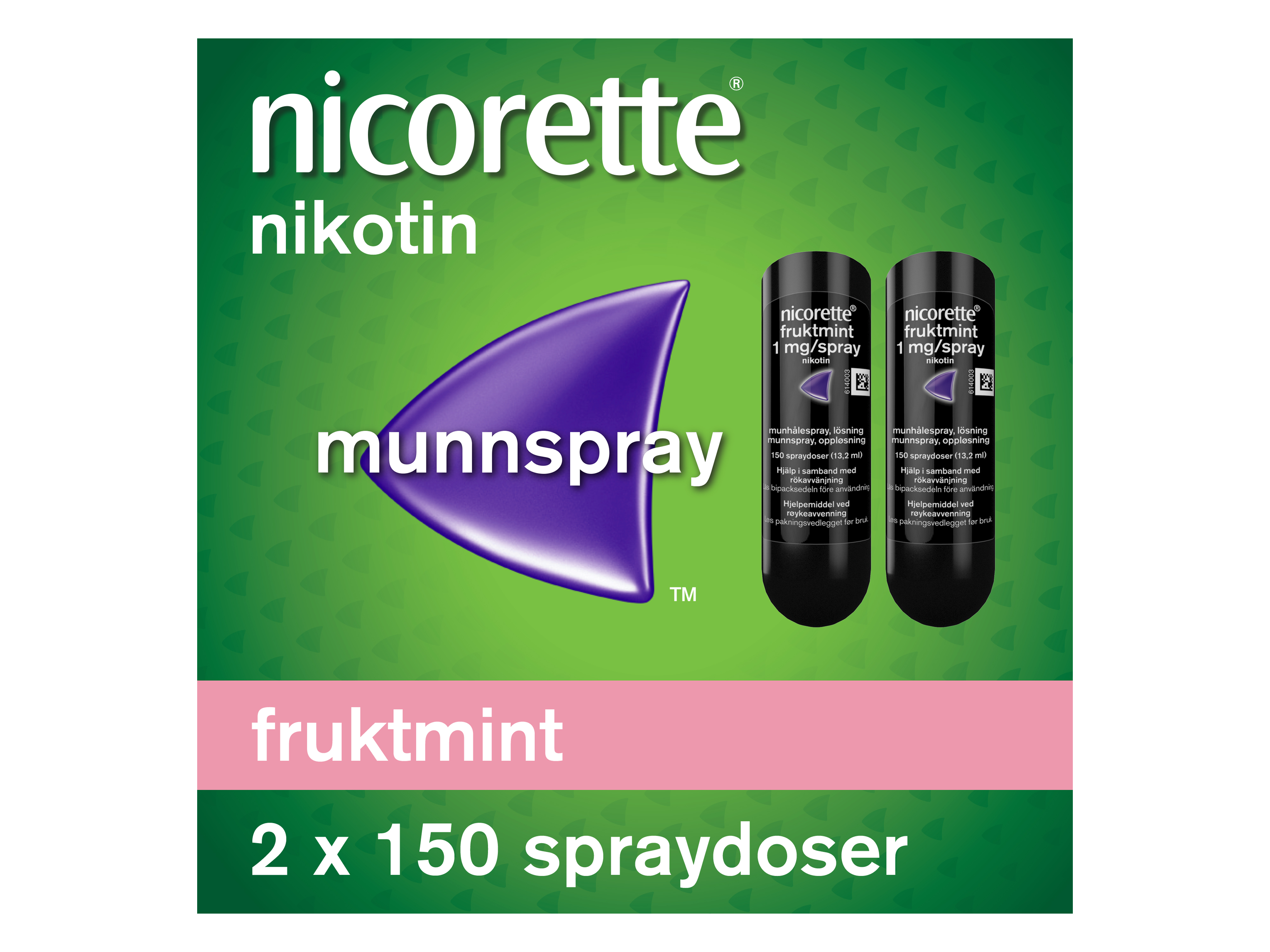 Nicorette 1 mg/dose munnspray, Fruktmint, 2x150 stk.