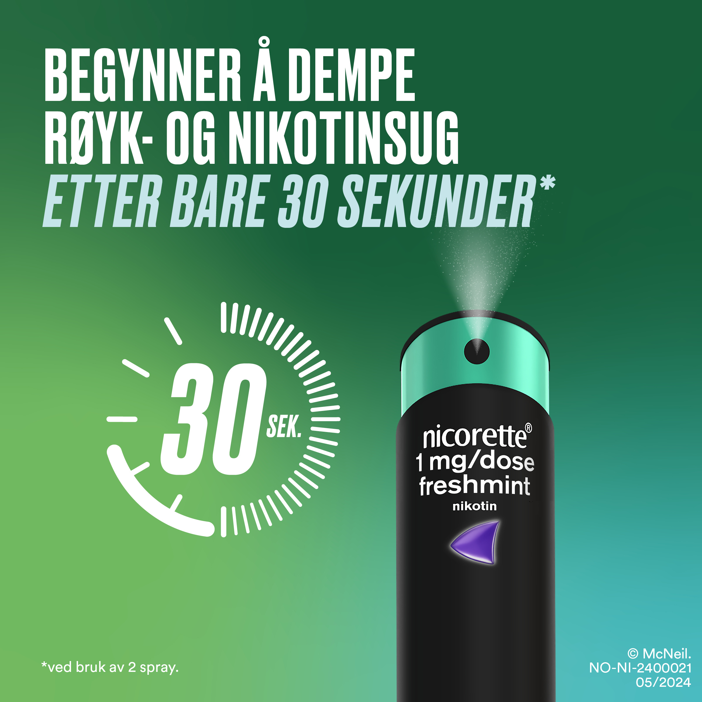 Nicorette 1 mg/dose munnspray, Freshmint, 300 doser