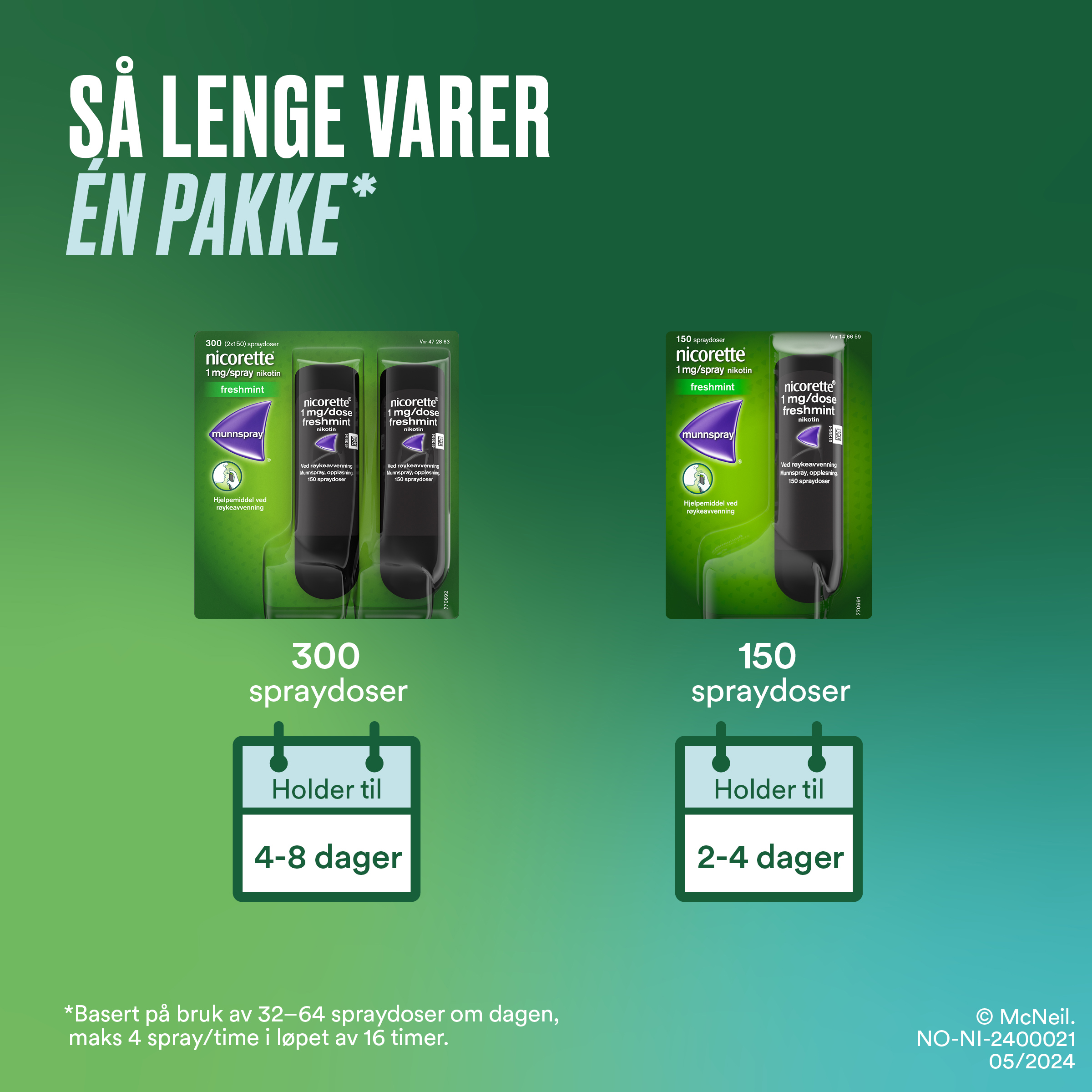 Nicorette 1 mg/dose munnspray, Freshmint, 300 doser