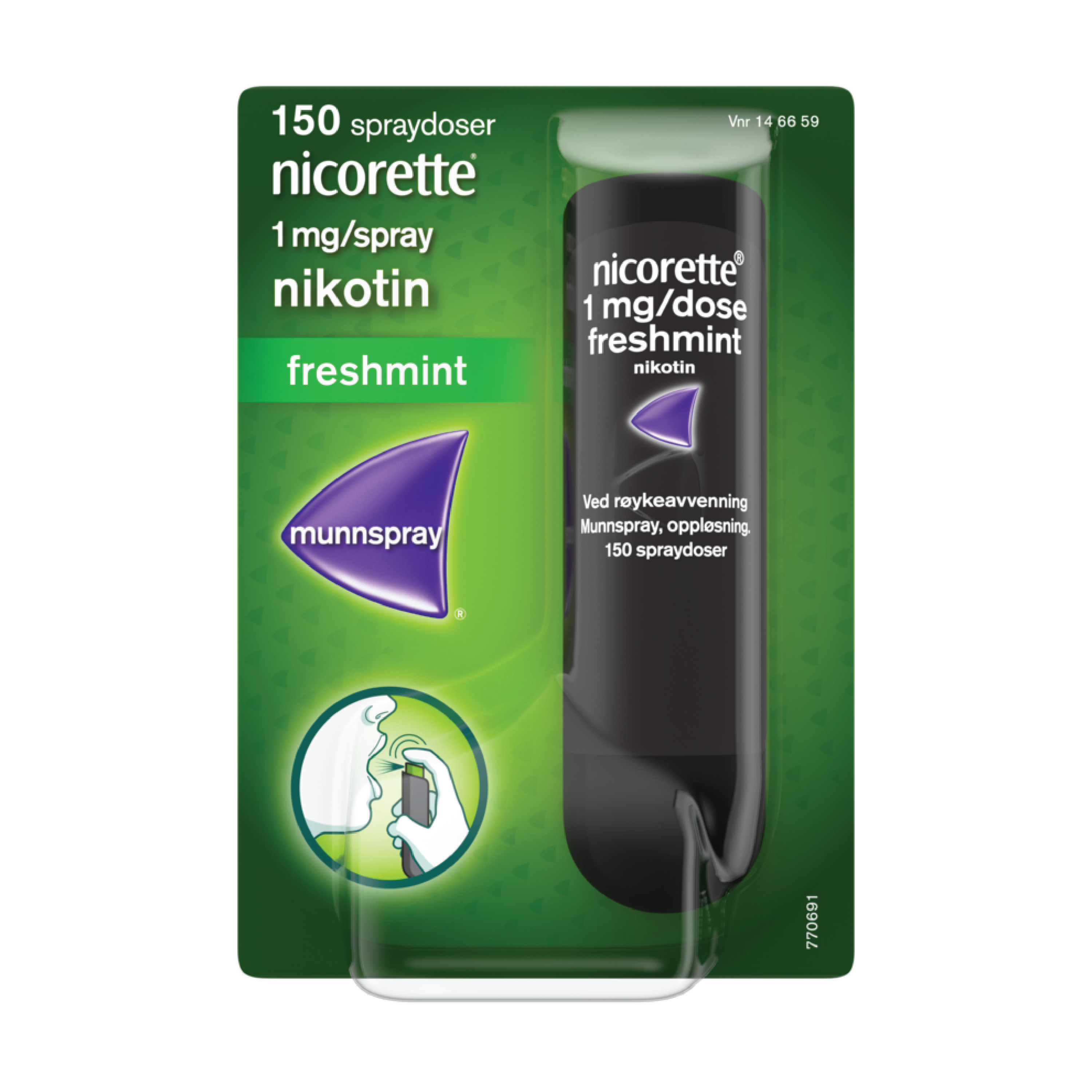 Nicorette 1 mg/dose munnspray, Freshmint, 150 stk.