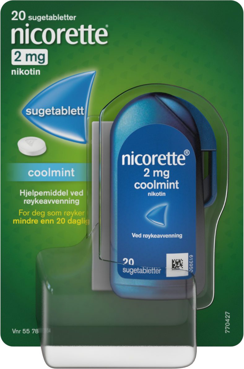 Nicorette Sugetablett, 2 mg nikotin, Coolmint 20 stk., Slutte å røyke