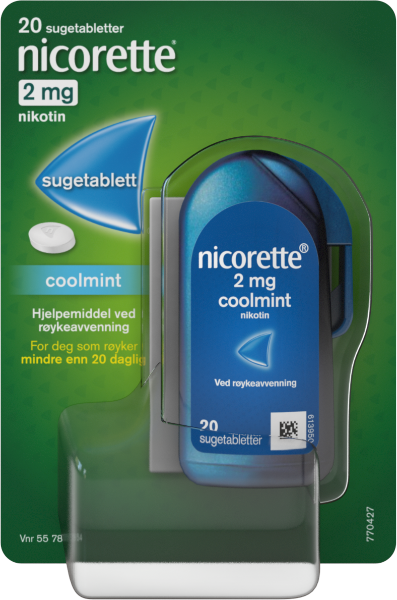 Nicorette Sugetablett, 2 mg nikotin, Coolmint 20 stk., Slutte å røyke