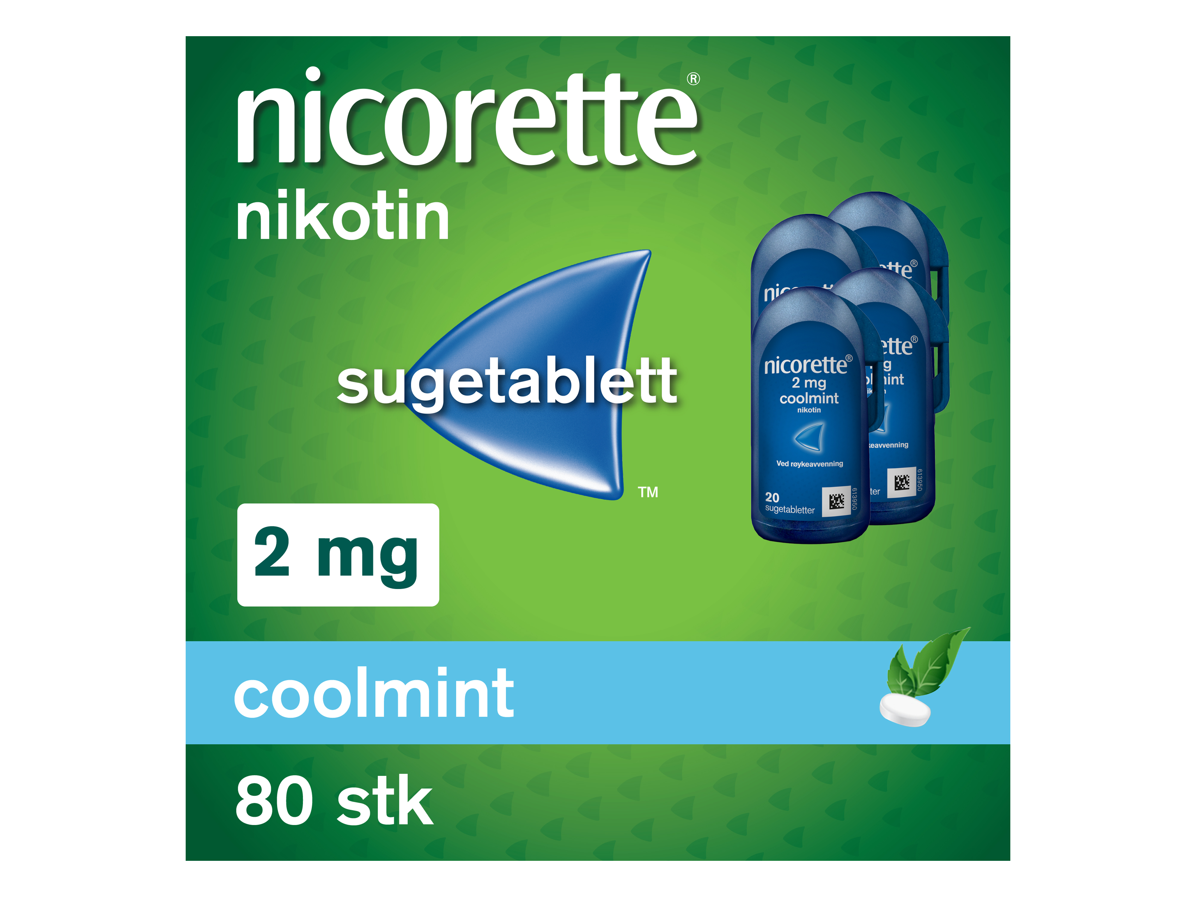 Nicorette Sugetablett, 2 mg nikotin, Coolmint 80 stk., Slutte å røyke