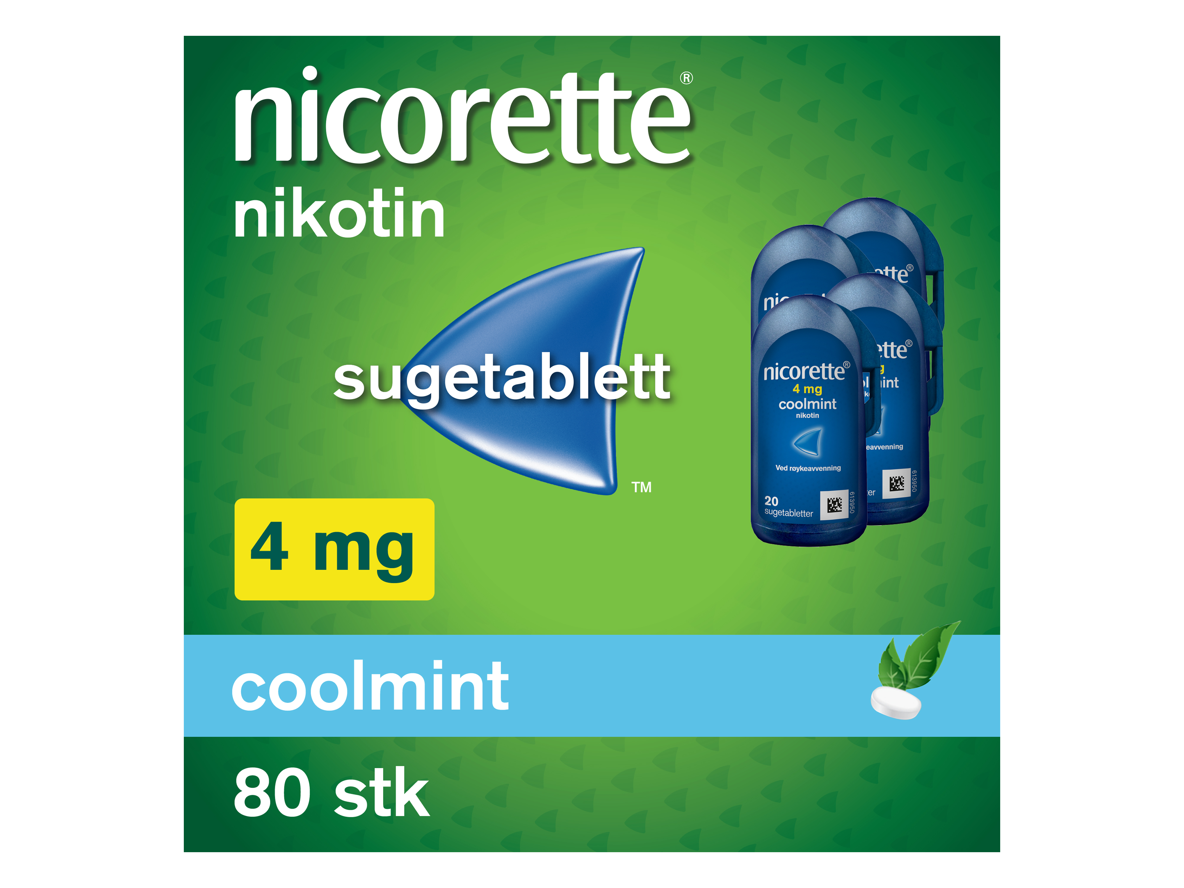 Nicorette Sugetablett, 4 mg nikotin, Coolmint 80 stk., Slutte å røyke