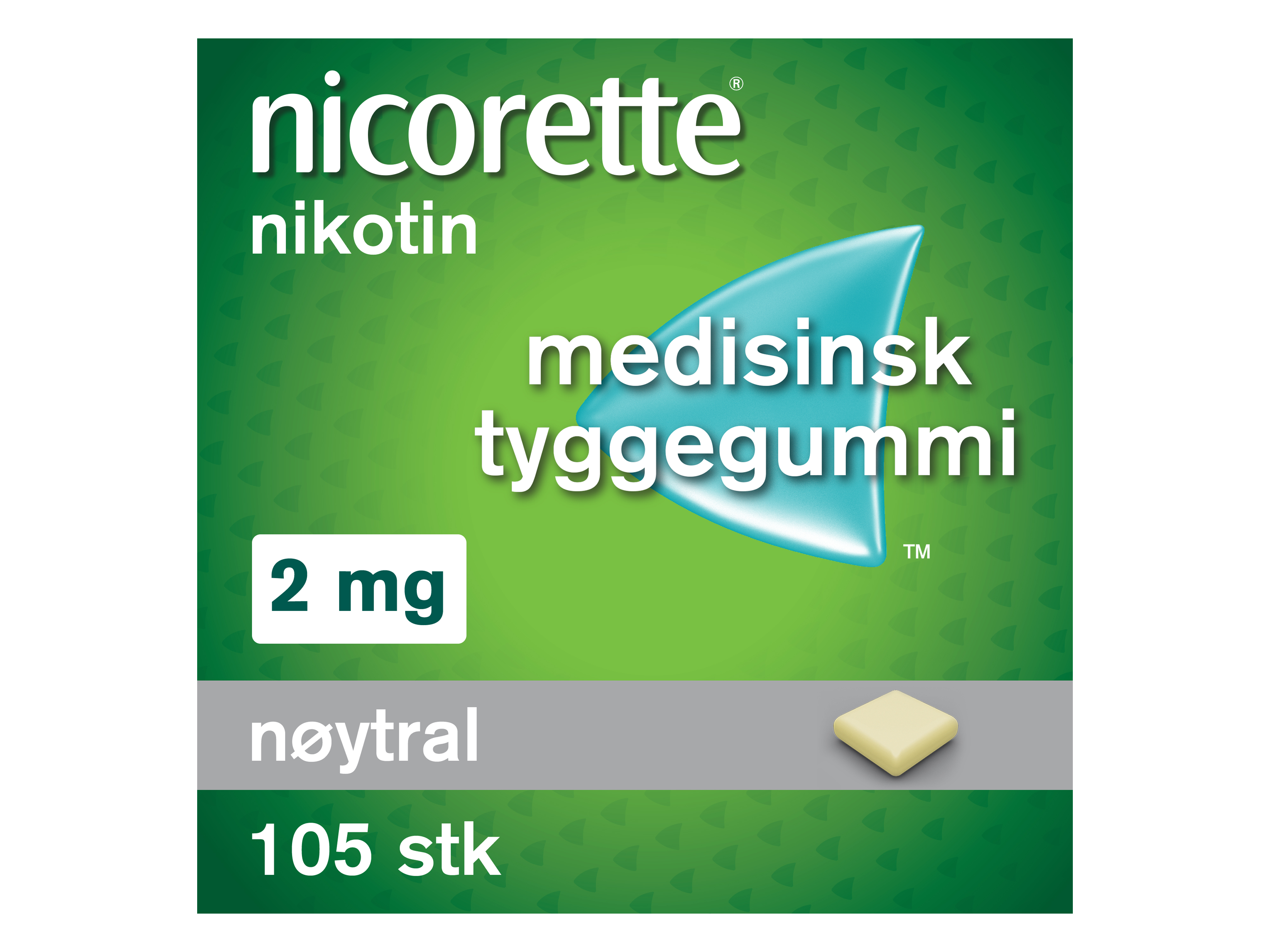 Nicorette Tyggegummi, 2 mg nikotin, Nøytral 105 stk., Slutte å røyke