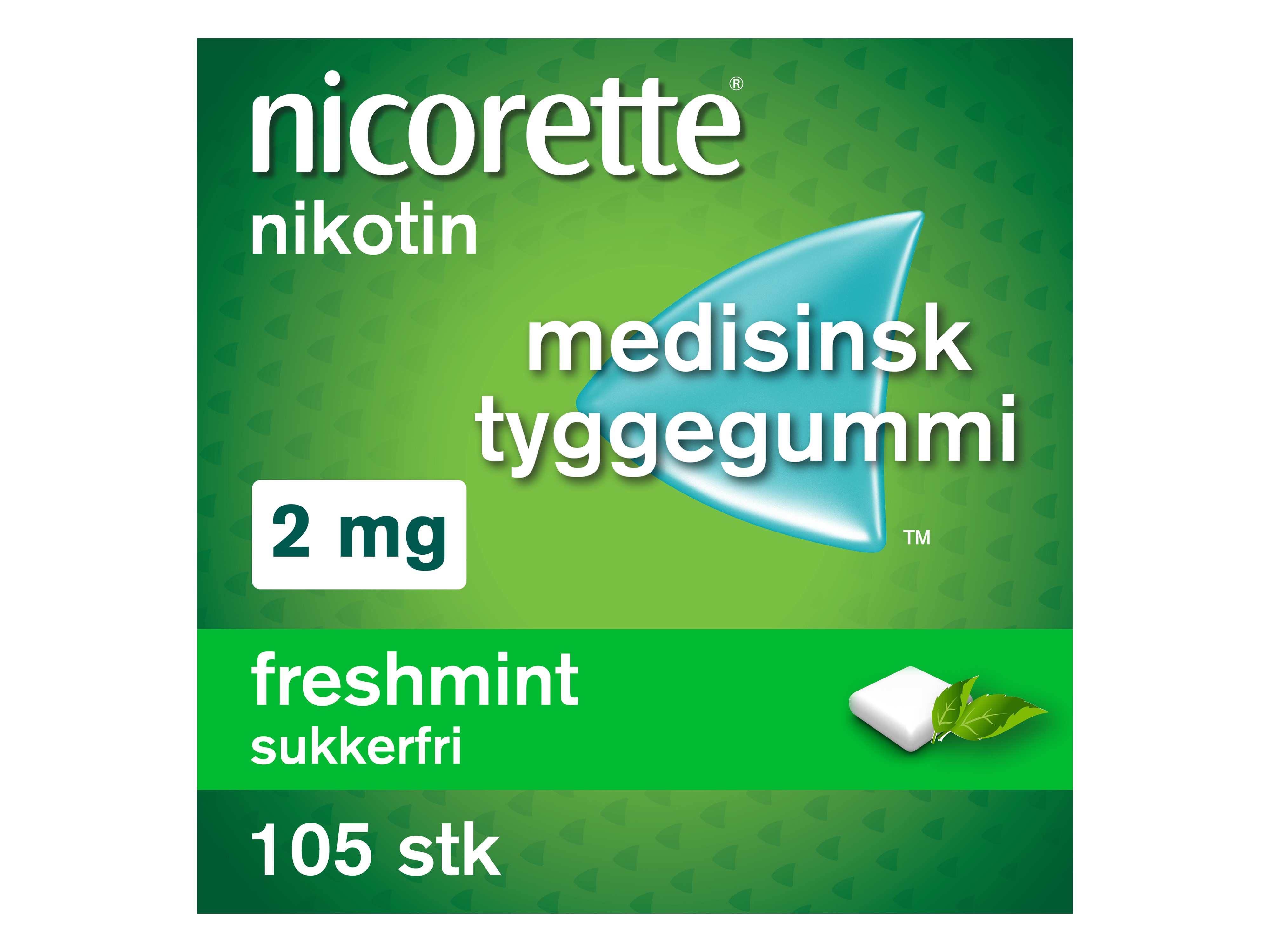 Nicorette 2 mg tyggegummi, Freshmint, 105 stk.