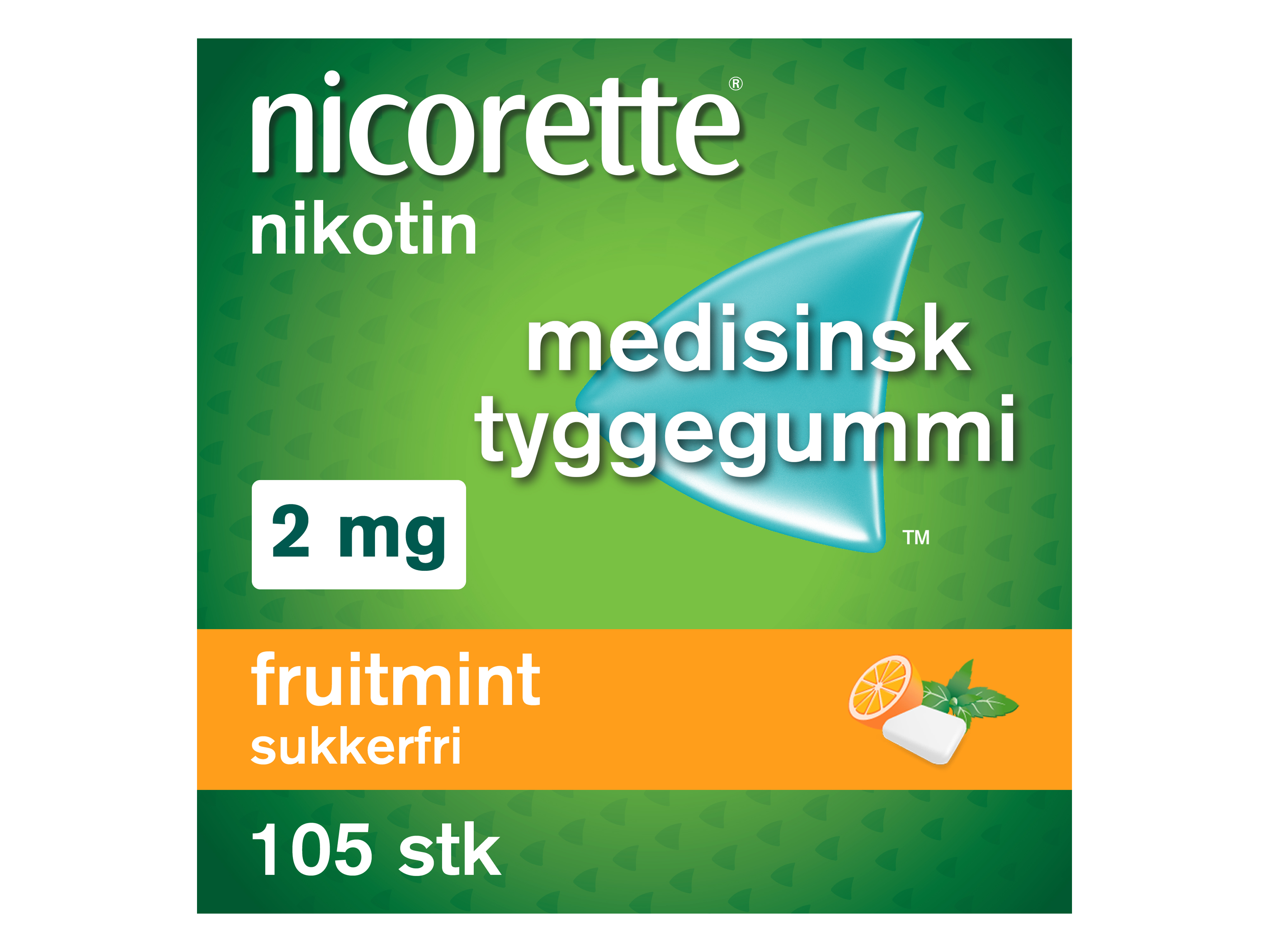 Nicorette 2 mg tyggegummi, Fruitmint, 105 stk.