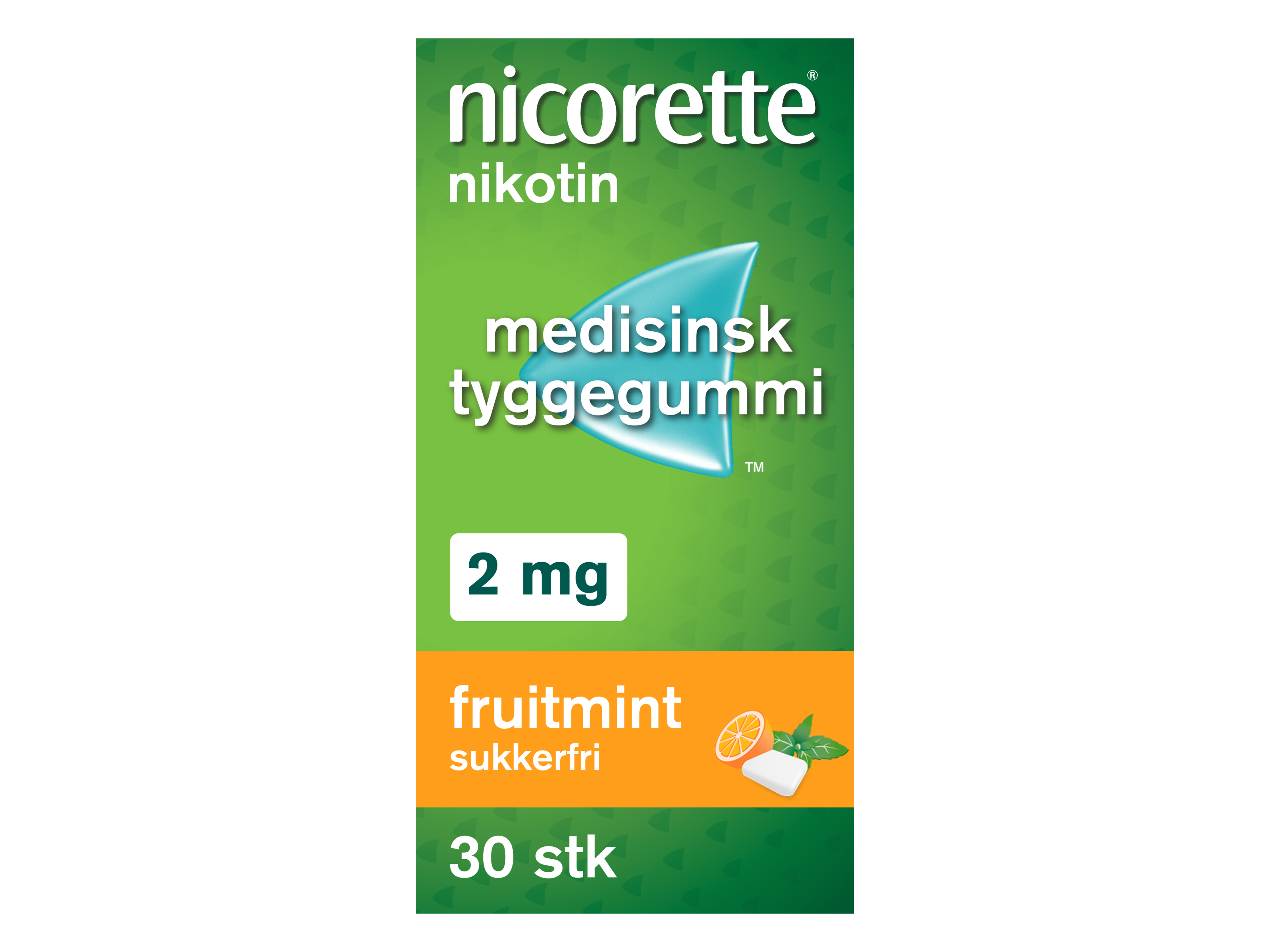Nicorette Tyggegummi, 2 mg nikotin, Fruitmint 30 stk., Slutte å røyke