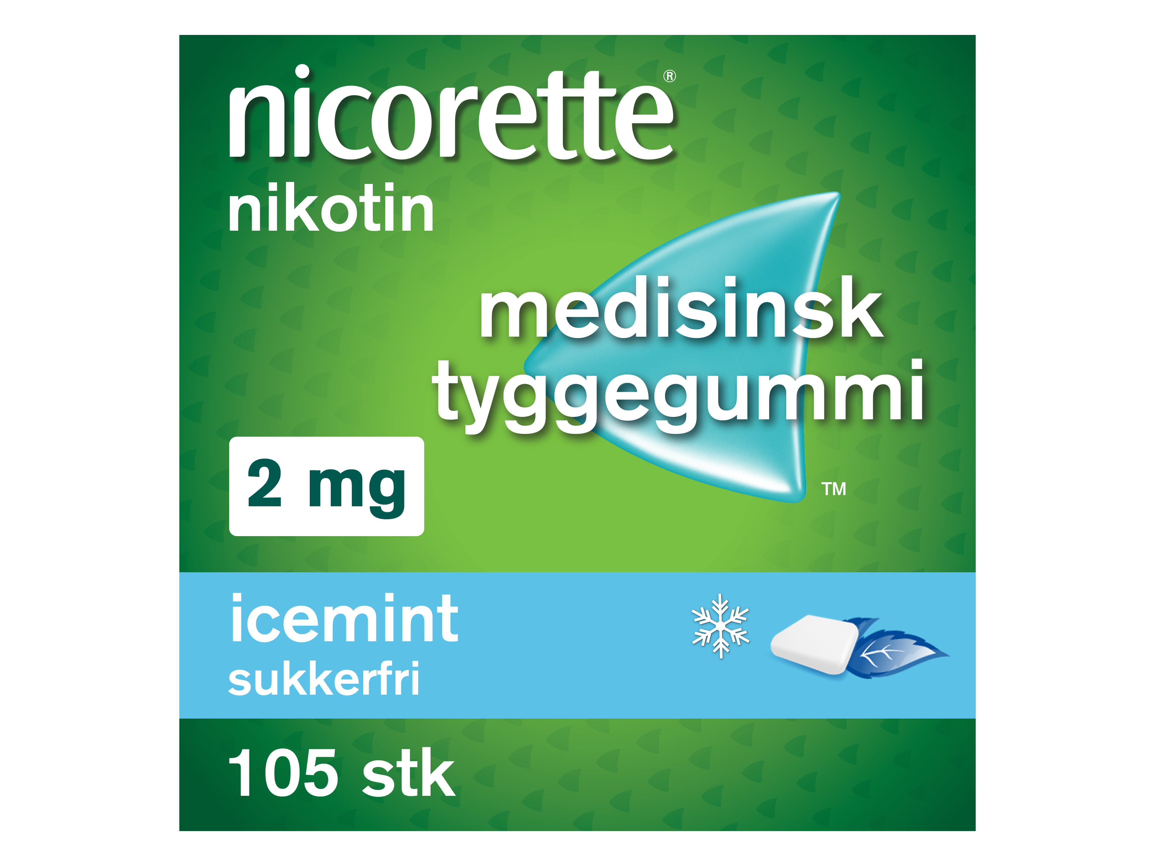 Nicorette Tyggegummi, 2 mg nikotin, Icemint 105 stk., Slutte å røyke