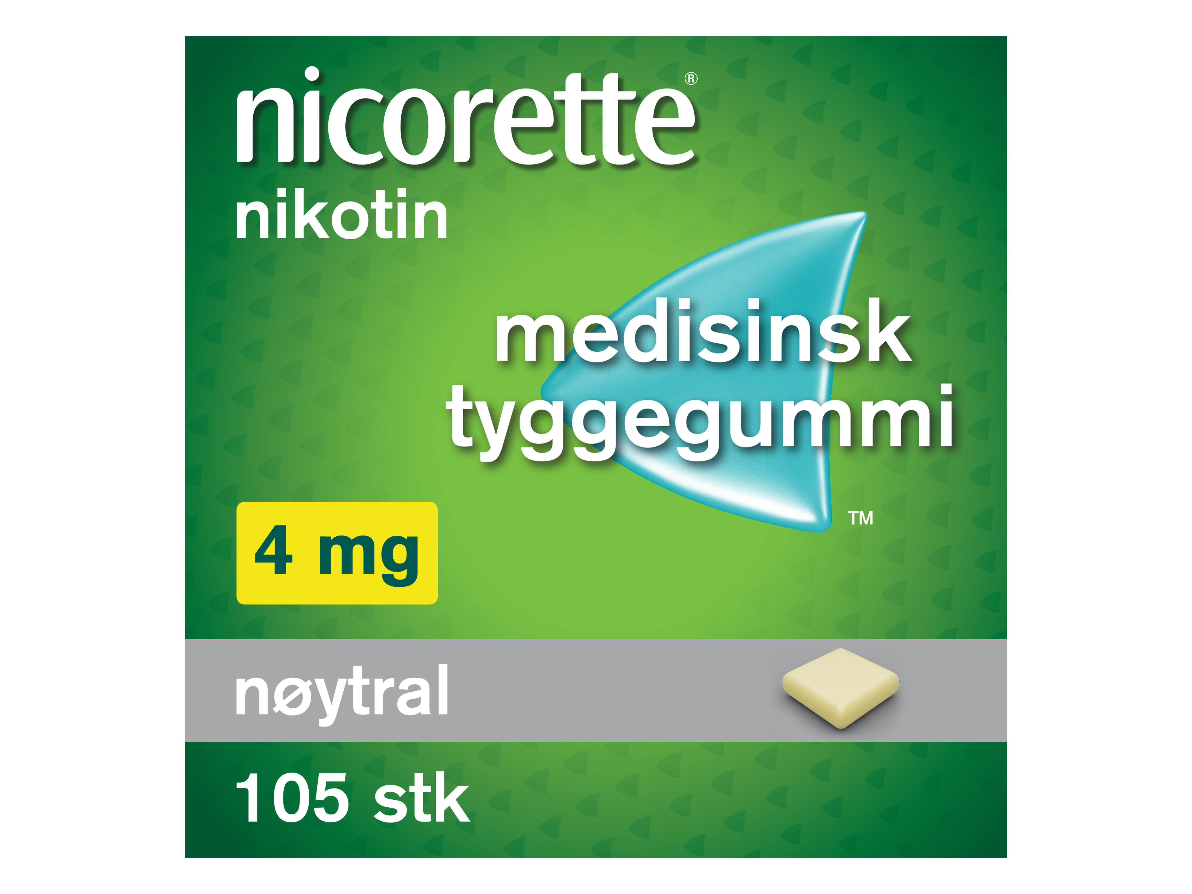 Nicorette Tyggegummi, 4 mg nikotin, Nøytral, 105 stk., Slutte å røyke