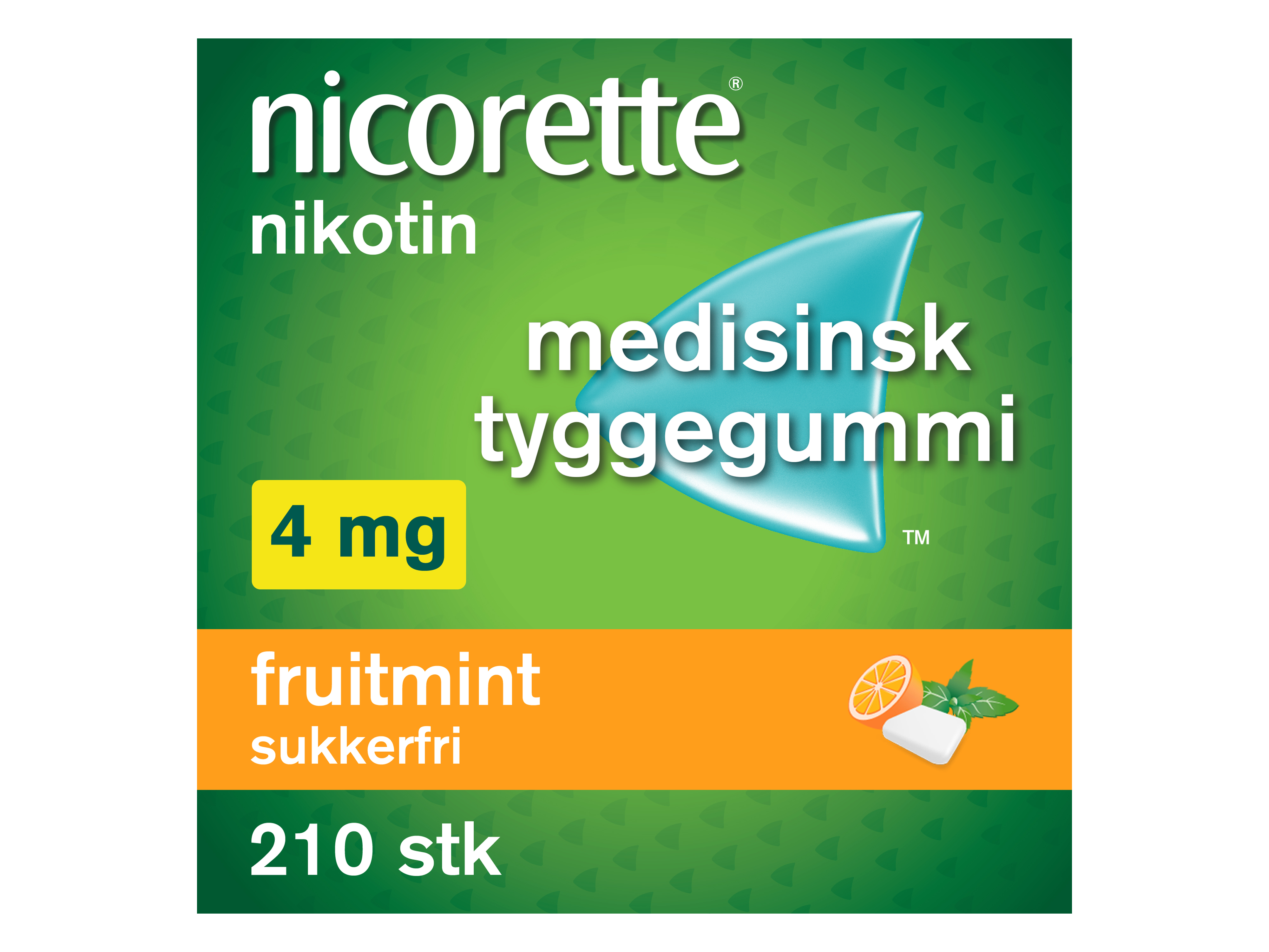 Nicorette Tyggegummi, 4 mg nikotin, Fruitmint 210 stk., Slutte å røyke
