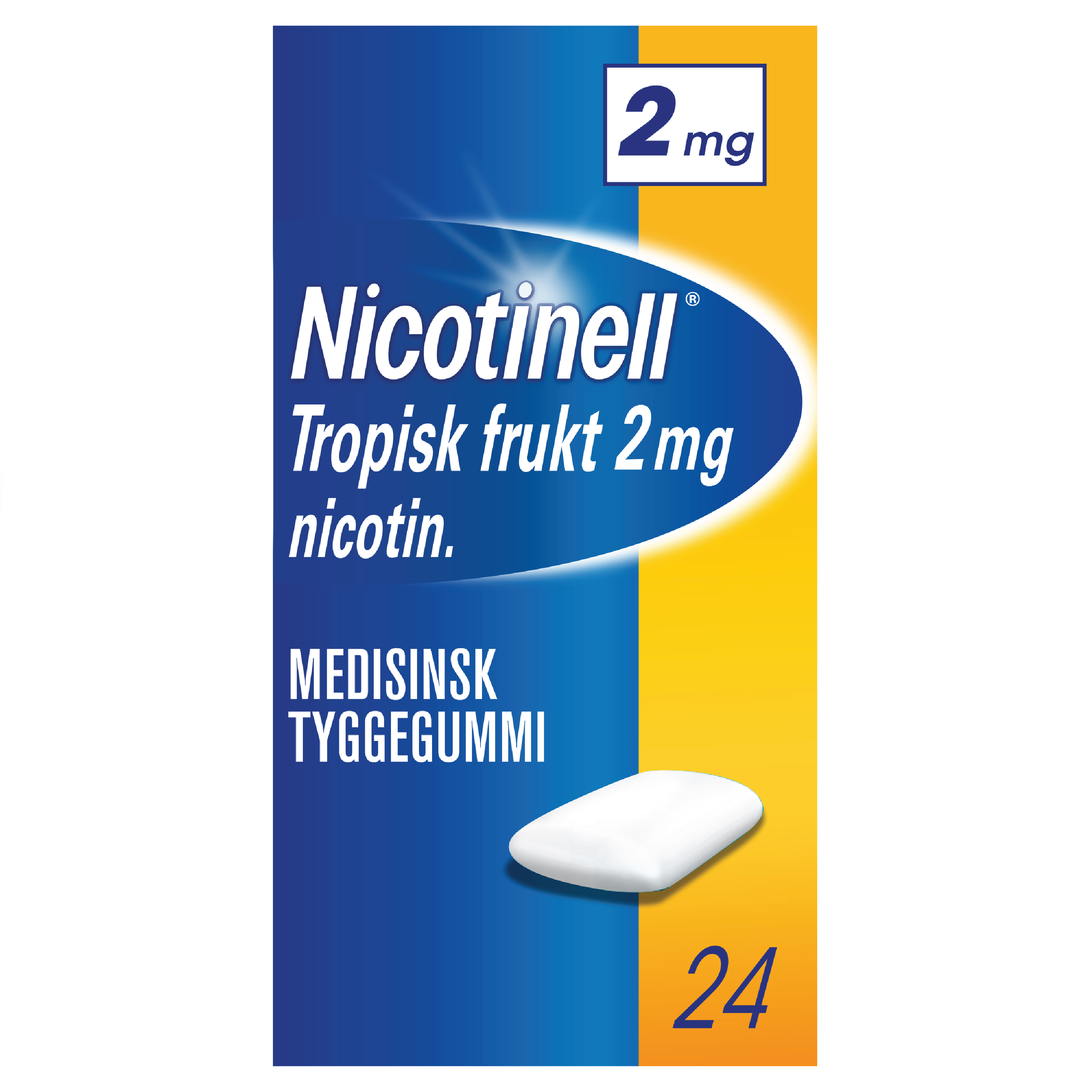 Nicotinell Tyggegummi 2mg tropisk frukt, Slutte å røyke,  24 stk.