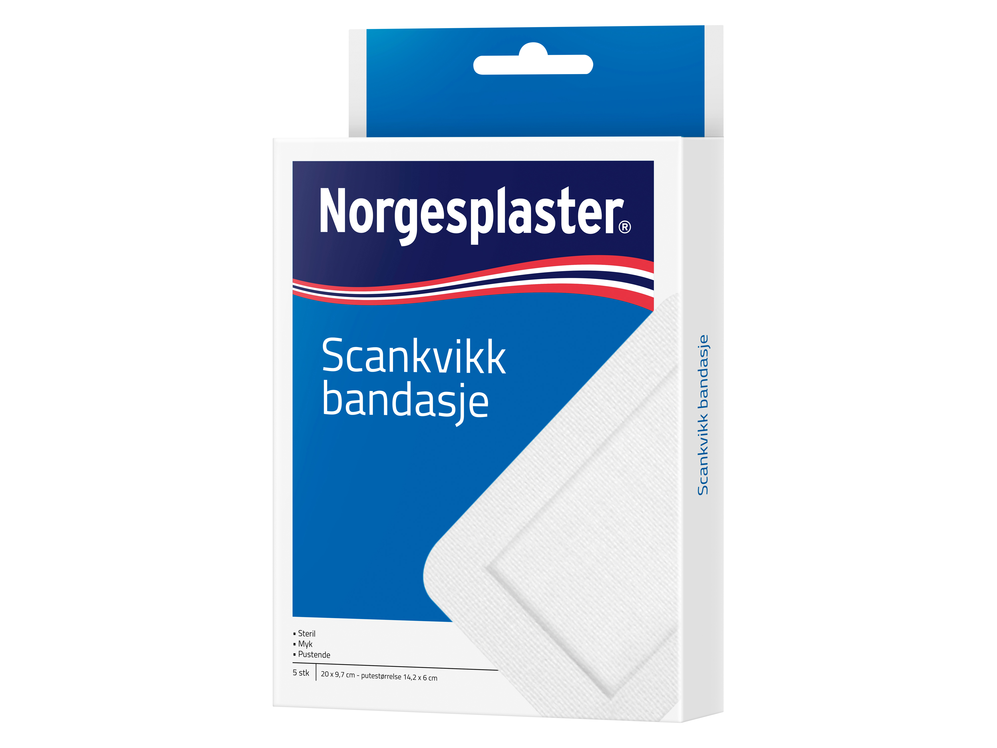 Norgesplaster Scankvikk bandasje, 20,0x9,7 cm, hvit, 5 stk.