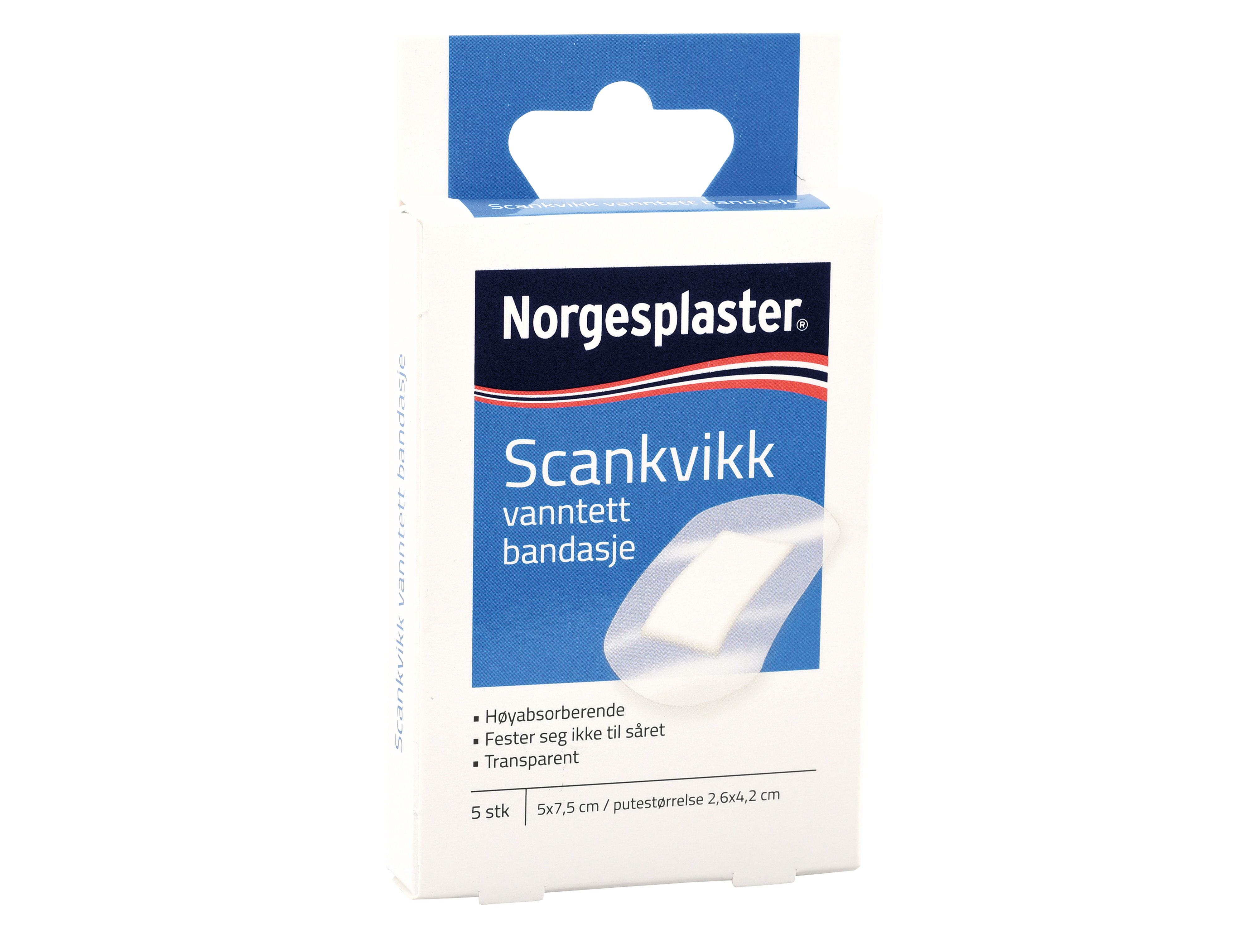 Norgesplaster Scankvikk vanntett bandasje, 5x7,5 cm, 5 stk.