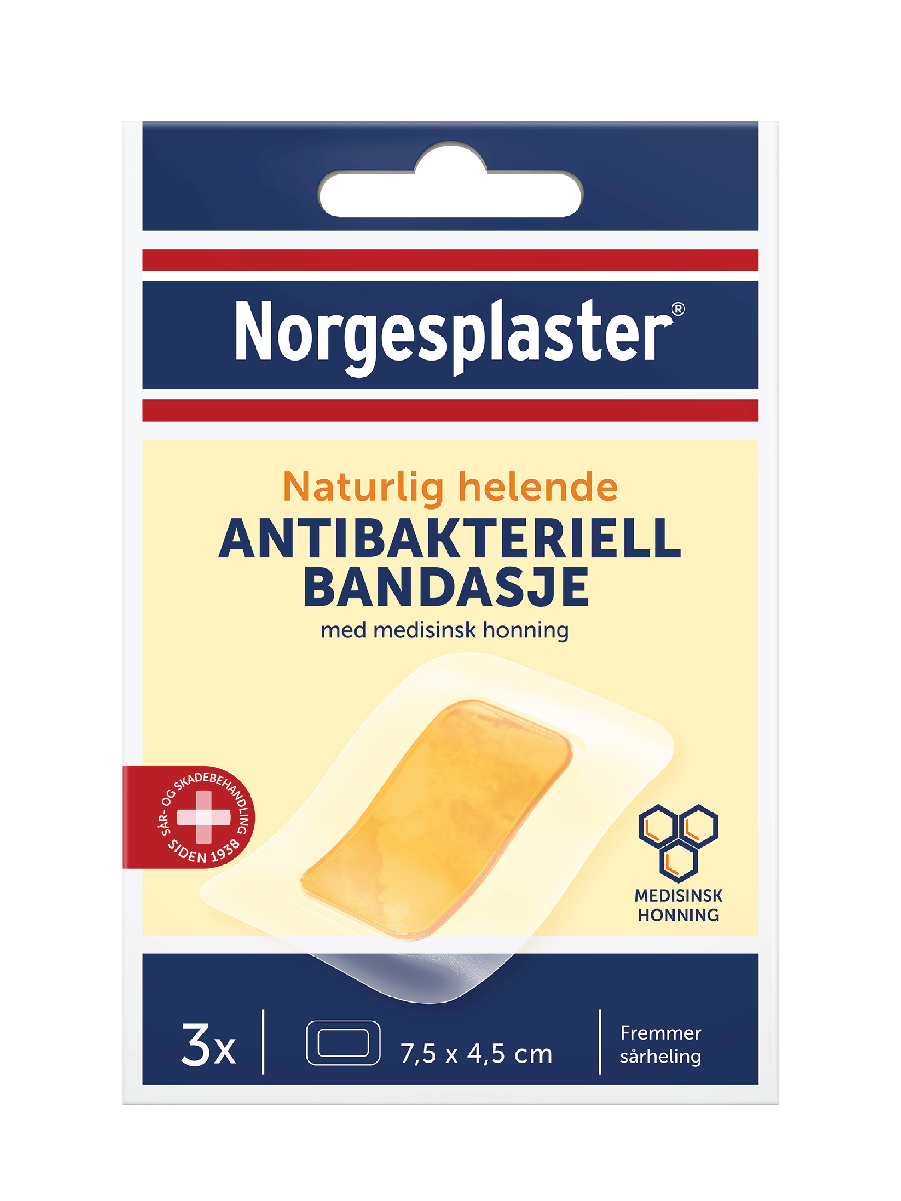 Norgesplaster Antibakteriell Bandasje, 7,5 x 4,5 cm, 3 stk.